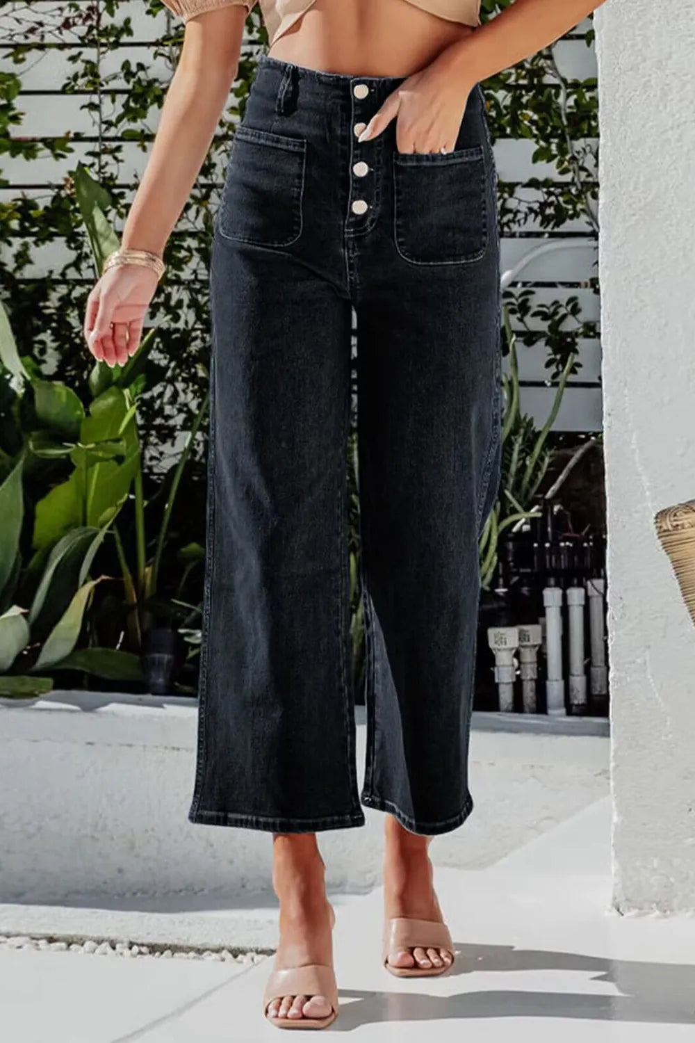 Button Fly Cropped Wide Leg Jeans – Trendsi | ClozArt