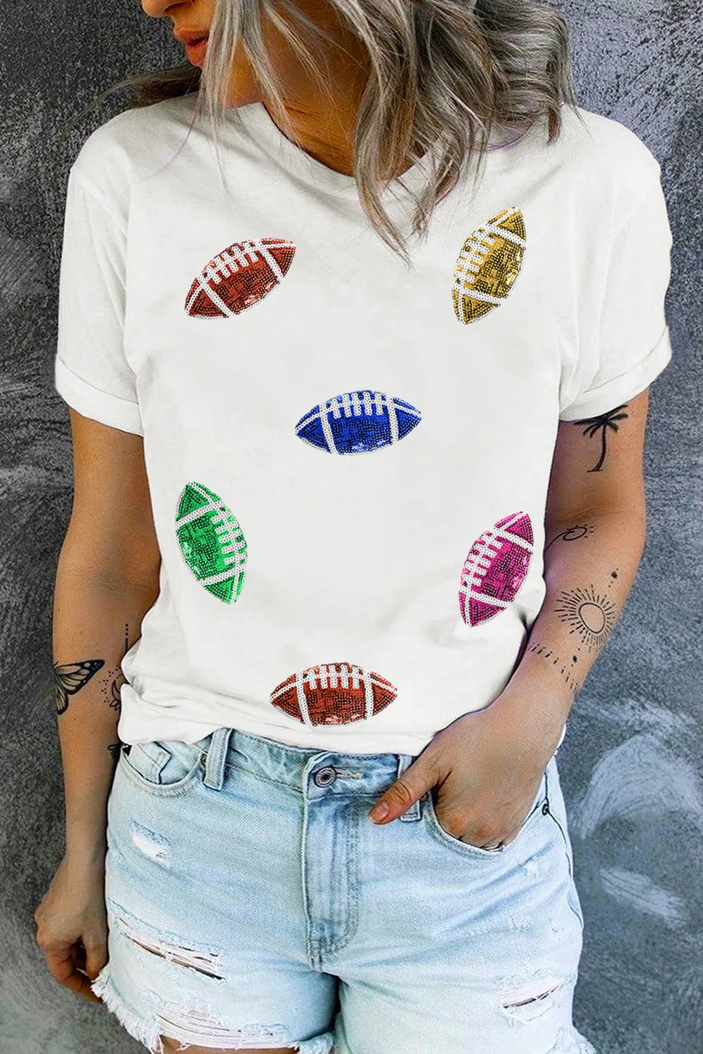 Sequin Football Round Neck Short Sleeve T-Shirt – Trendsi | ClozArt