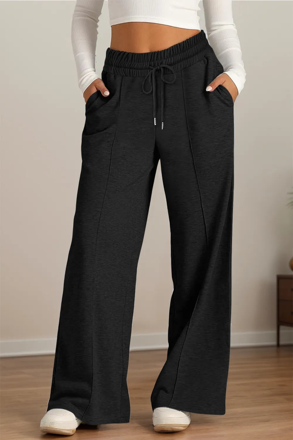 Drawstring Elastic Waist Wide Leg Pants – Trendsi | ClozArt