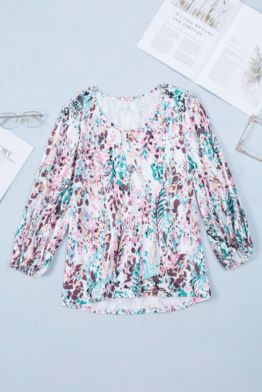 Printed Round Neck Balloon Sleeve Blouse – Trendsi | ClozArt
