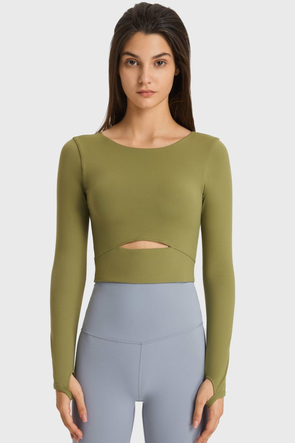 Millennia Cutout Long Sleeve Cropped Sports Top – Trendsi | ClozArt