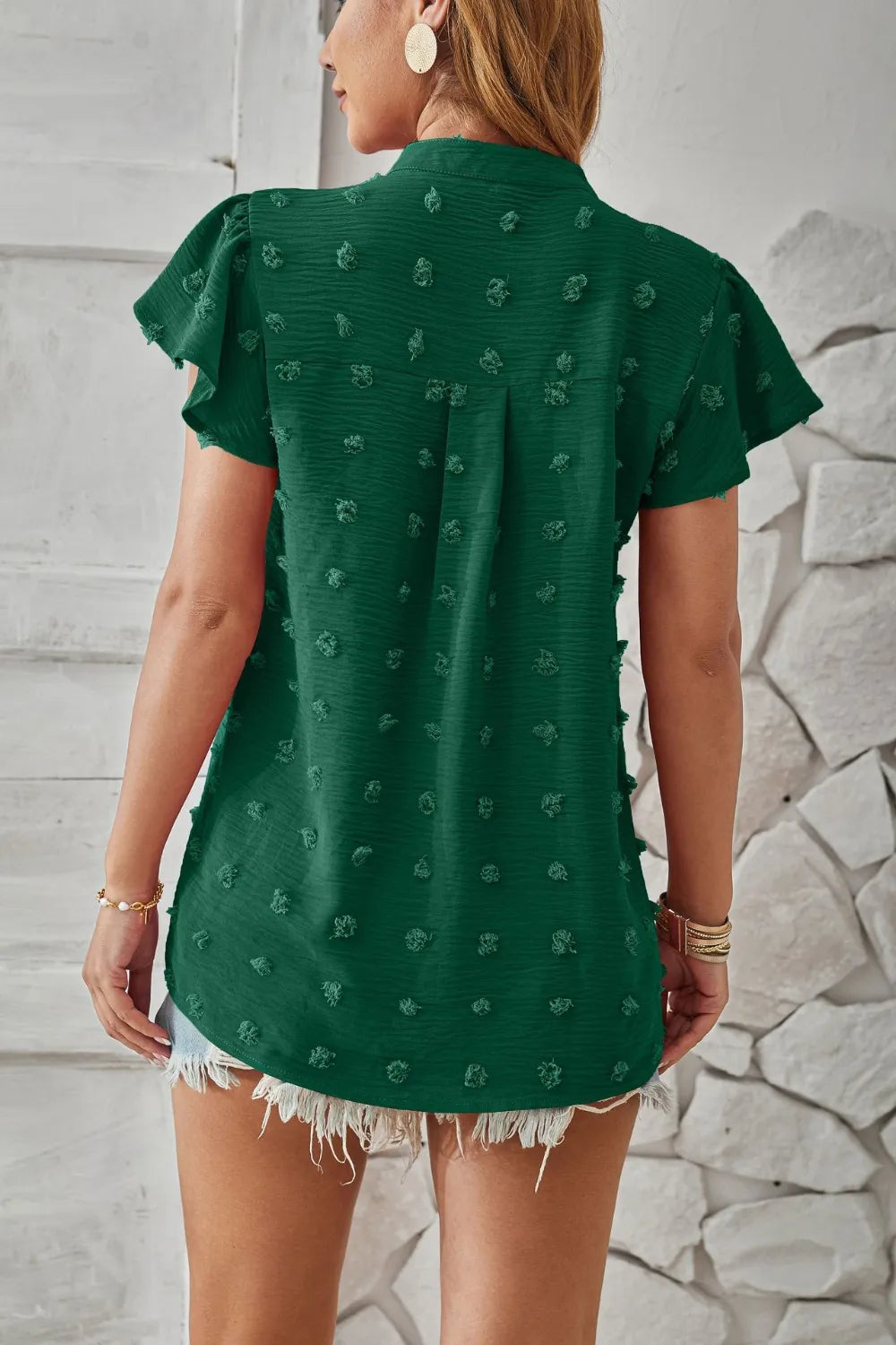 Swiss Dot Notched Cap Sleeve T-Shirt – Trendsi | ClozArt