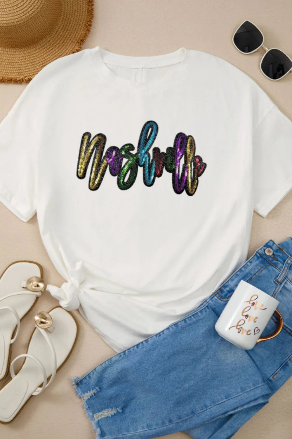 Sequin Round Neck Short Sleeve Oversized T-Shirt – Trendsi | ClozArt