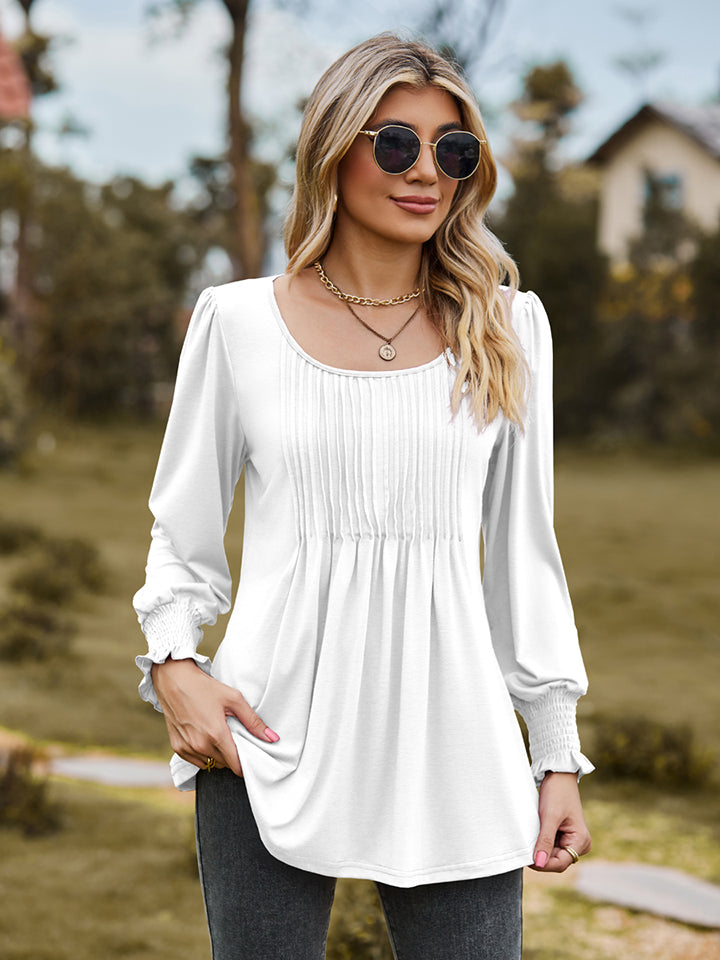 Puff Sleeve Pleated Blouse – Trendsi | ClozArt