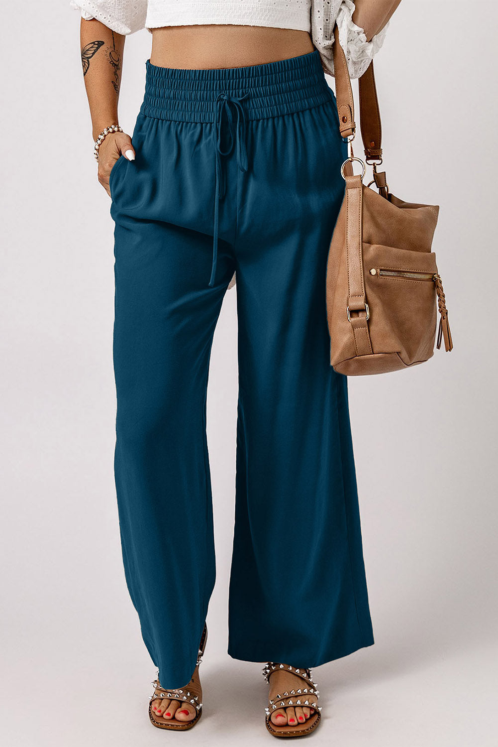Drawstring Smocked Waist Wide Leg Pants – Trendsi | ClozArt