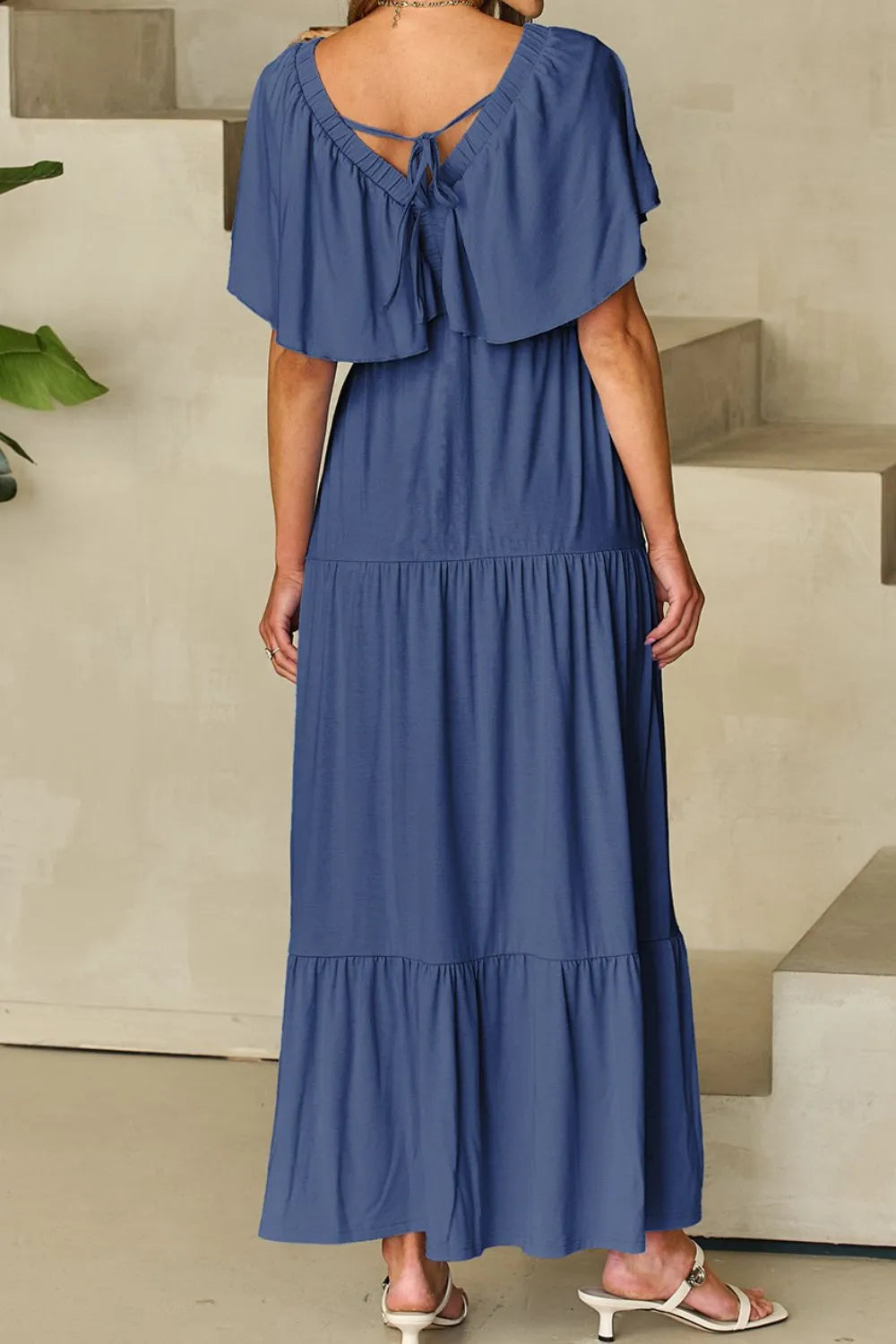 Ruffled V-Neck Short Sleeve Maxi Dress – Trendsi | ClozArt