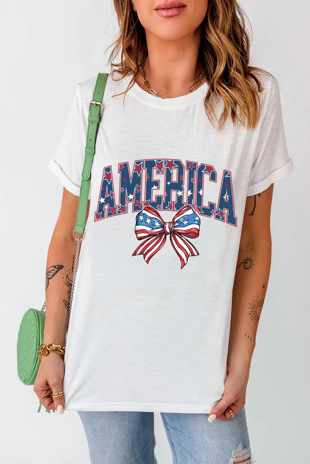 AMERICA Round Neck Short Sleeve T-Shirt – Trendsi | ClozArt