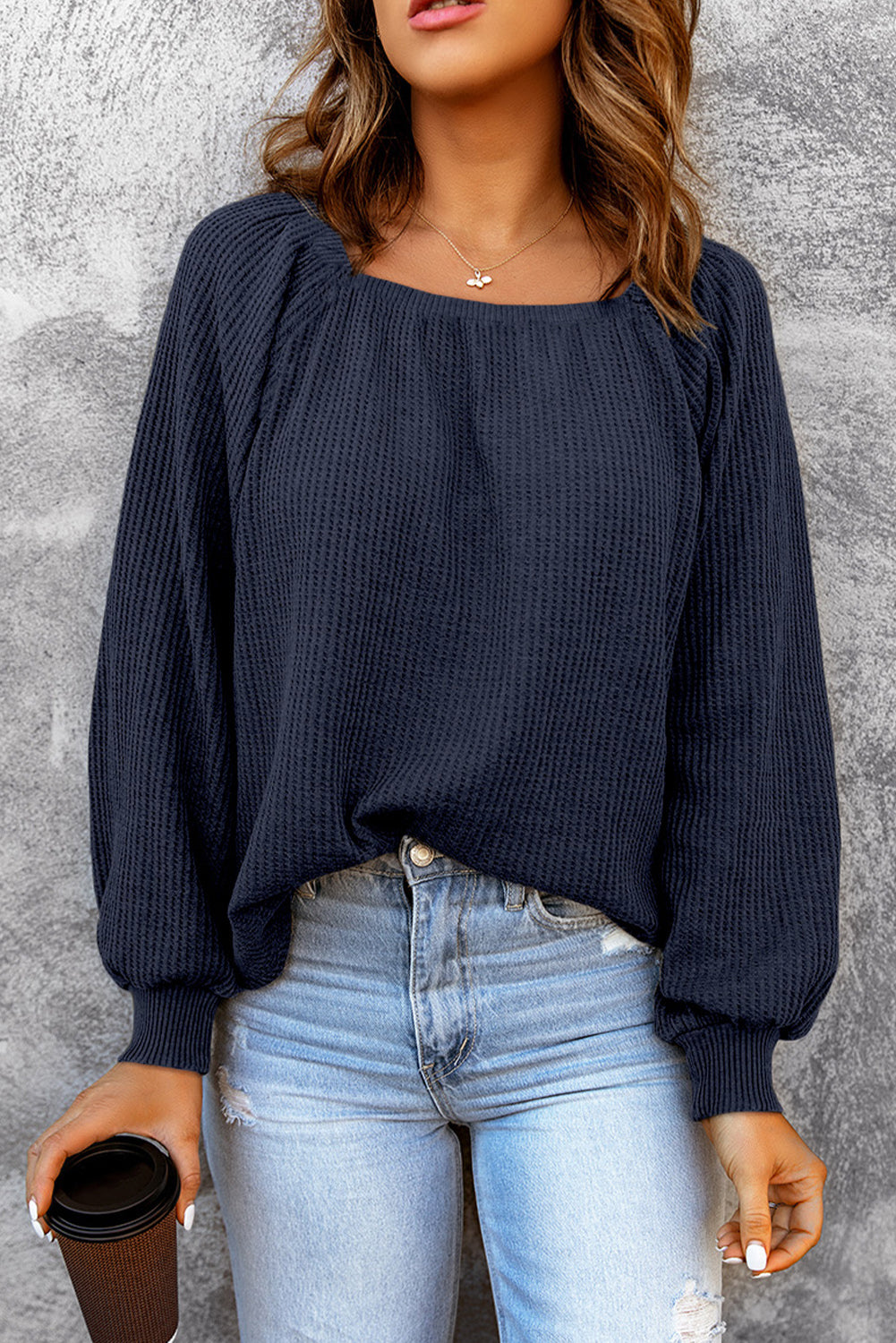 Square Neck Waffle-Knit Top – Trendsi | ClozArt