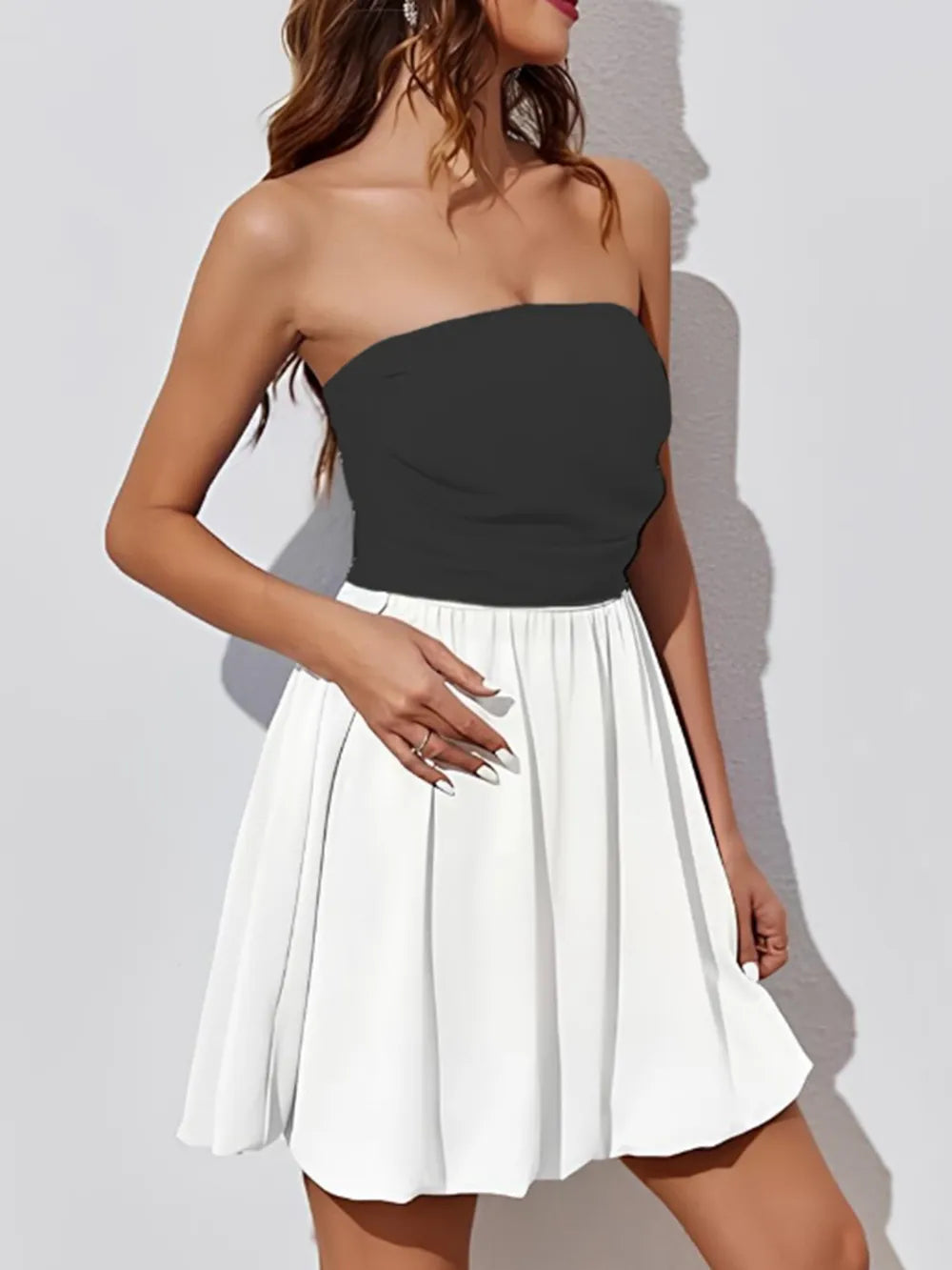 Ruched Two-Tone Tube Mini Dress – Trendsi | ClozArt