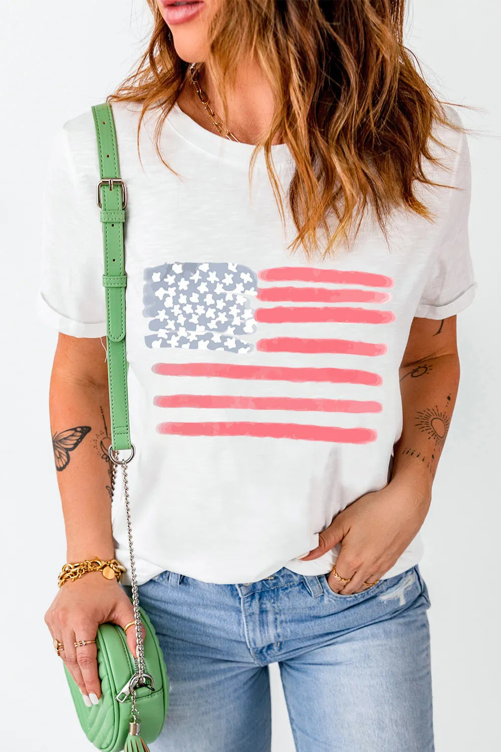 US Flag Round Neck Short Sleeve T-Shirt – Trendsi | ClozArt