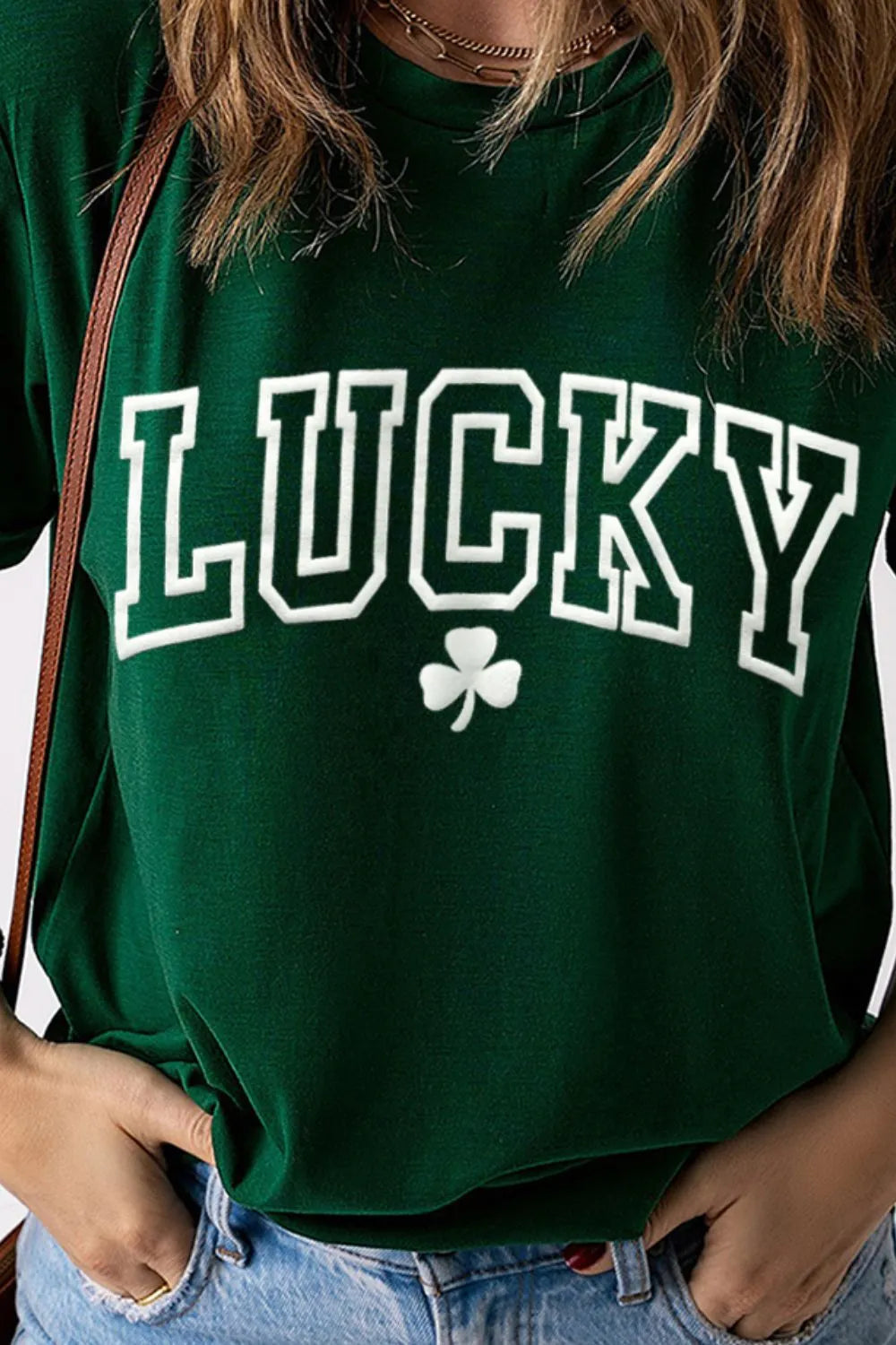 LUCKY Round Neck Short Sleeve T-Shirt – Trendsi | ClozArt
