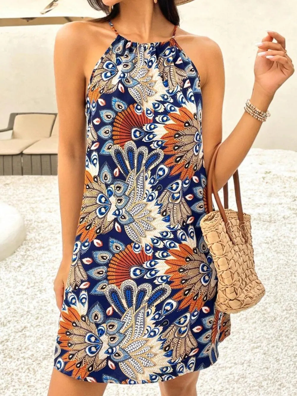 Printed Grecian Neck Mini Dress – Trendsi | ClozArt