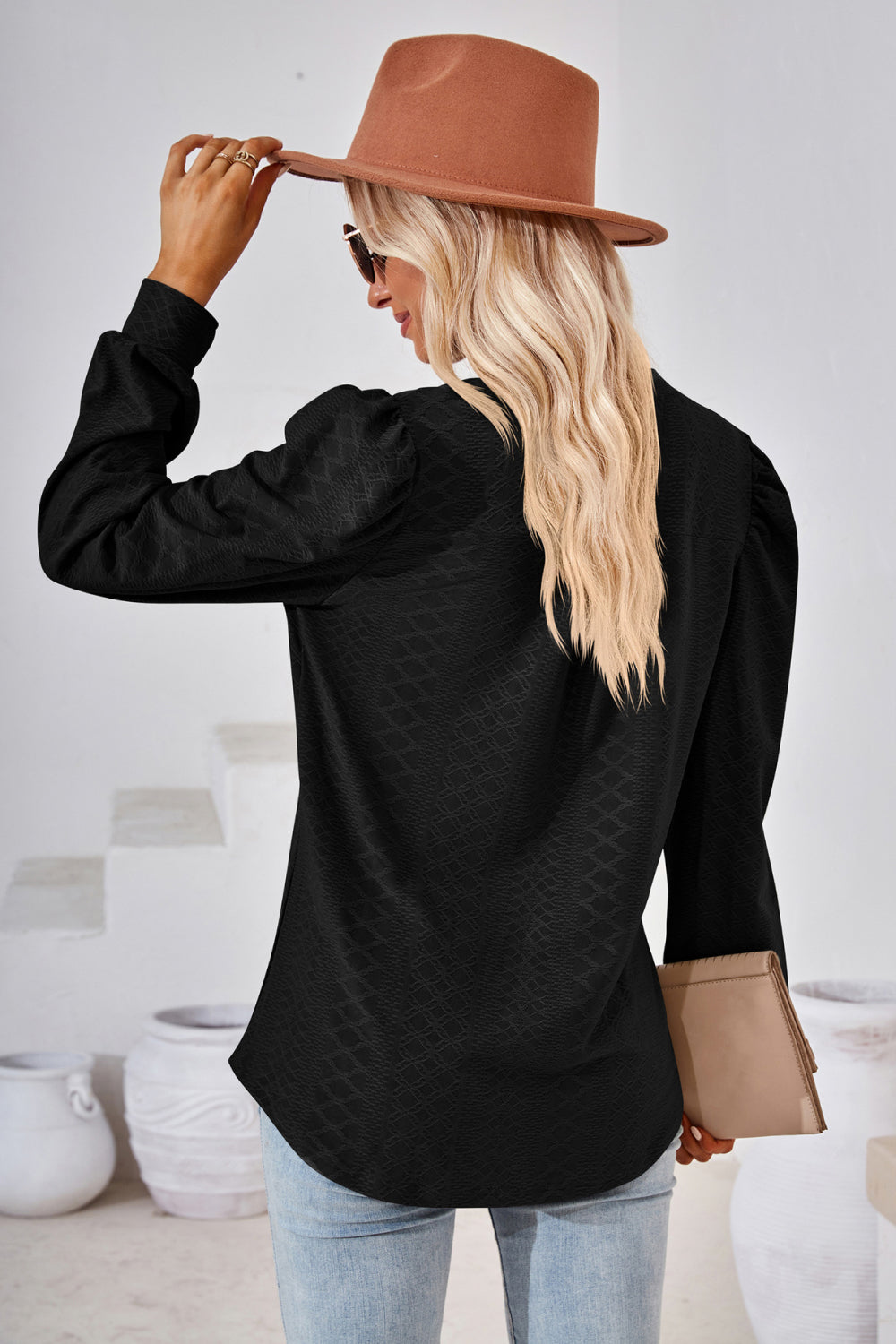 V-Neck Puff Sleeve Blouse – Trendsi | ClozArt