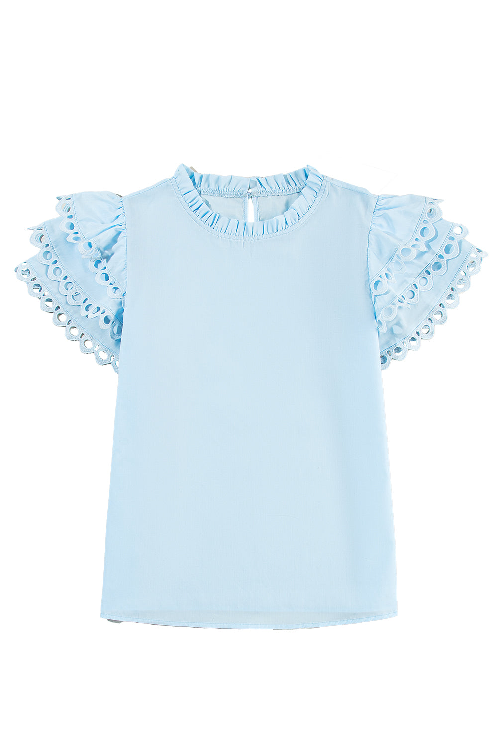 Beau Blue Layered Cap Sleeve Frill Neck Blouse – Shewin | ClozArt