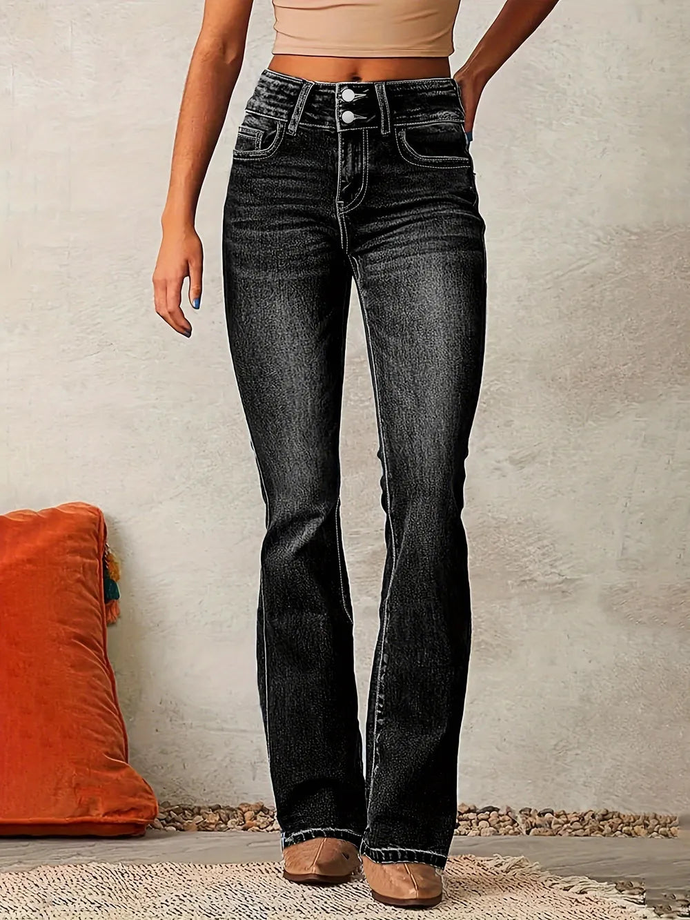 Cat Whisker Washed Bootcut Jeans – Trendsi | ClozArt