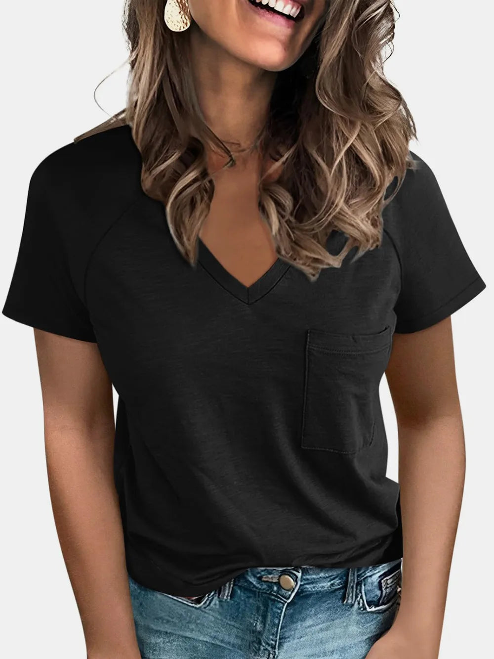 Pocketed V-Neck Short Sleeve T-Shirt – Trendsi | ClozArt