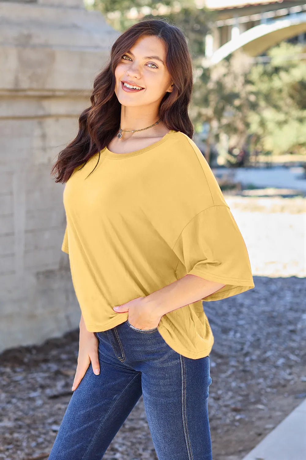 Basic Bae Bamboo Full Size Round Neck Drop Shoulder T-Shirt – Trendsi | ClozArt