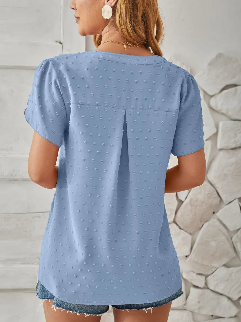 Swiss Dot Notched Petal Sleeve T-Shirt – Trendsi | ClozArt