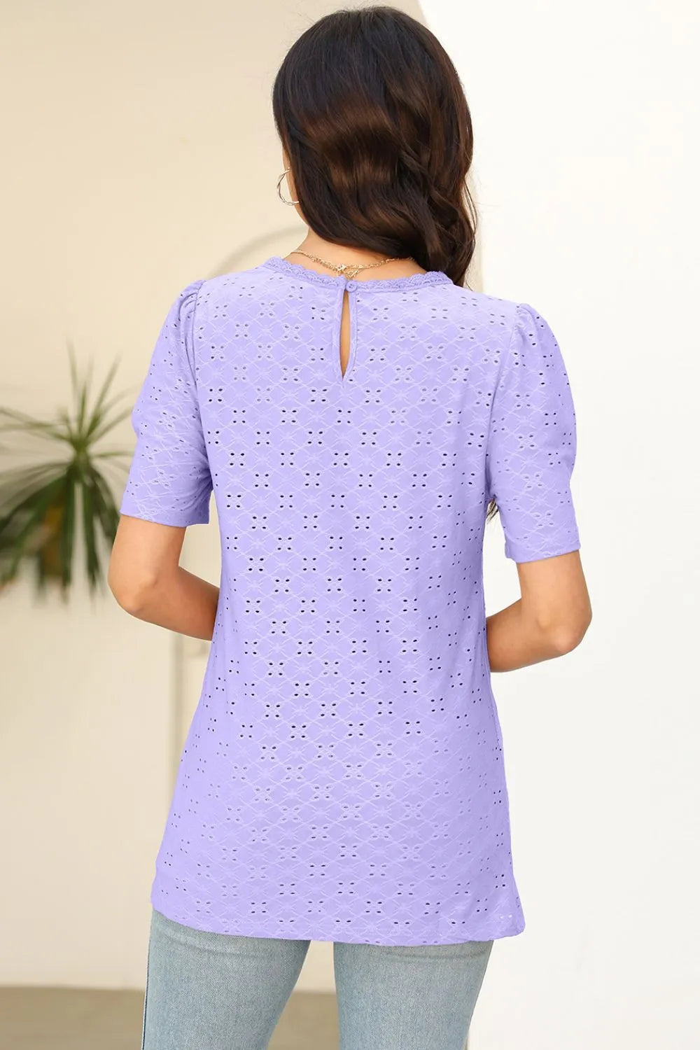 Eyelet Round Neck Short Sleeve T-Shirt – Trendsi | ClozArt
