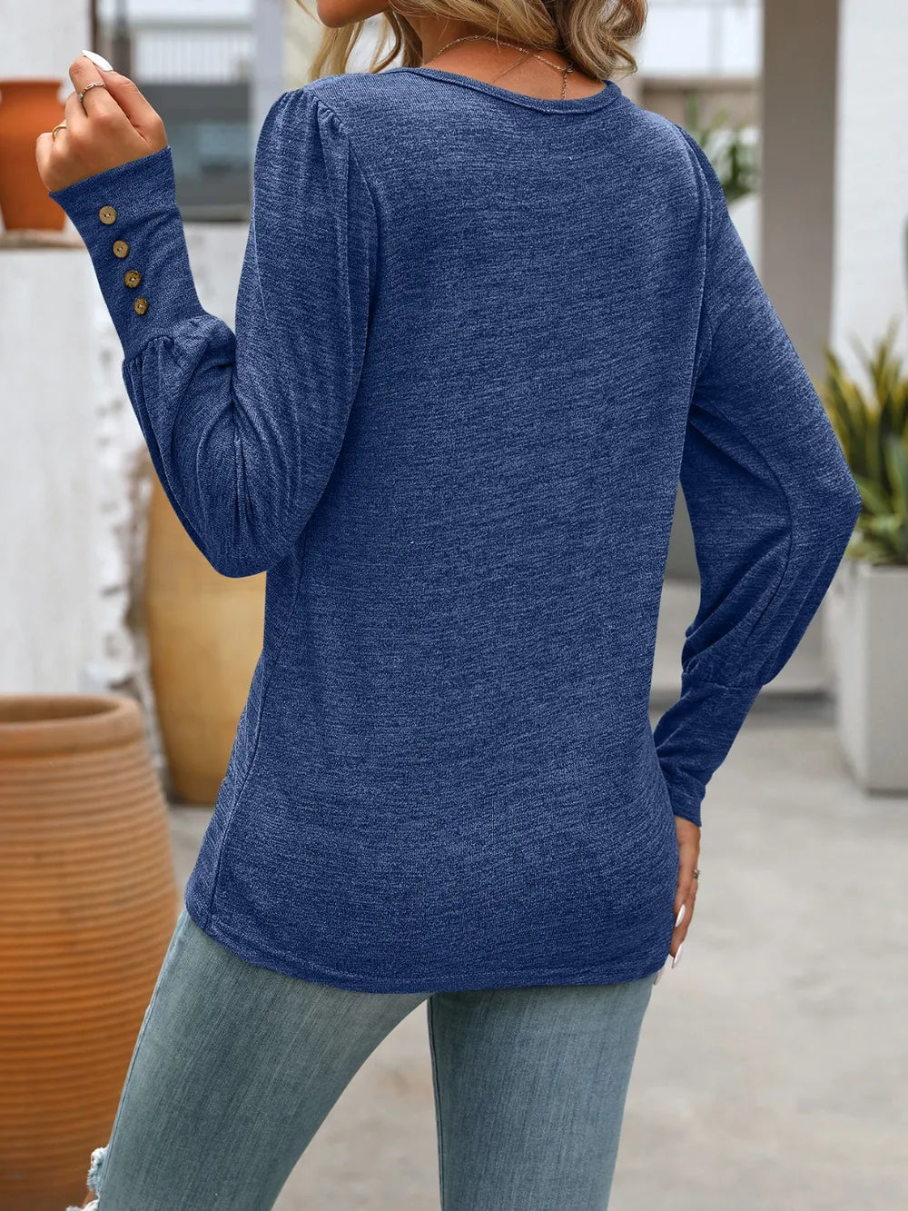 Decorative Button Round Neck Long Sleeve T-Shirt – Trendsi | ClozArt