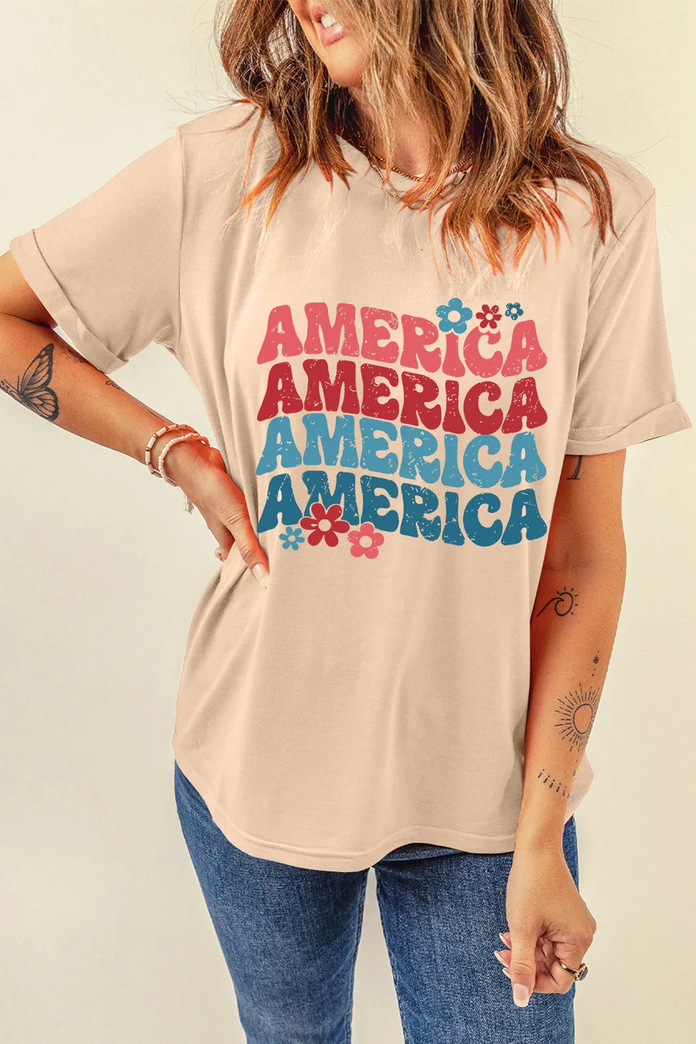 AMERICA Round Neck Short Sleeve T-Shirt – Trendsi | ClozArt