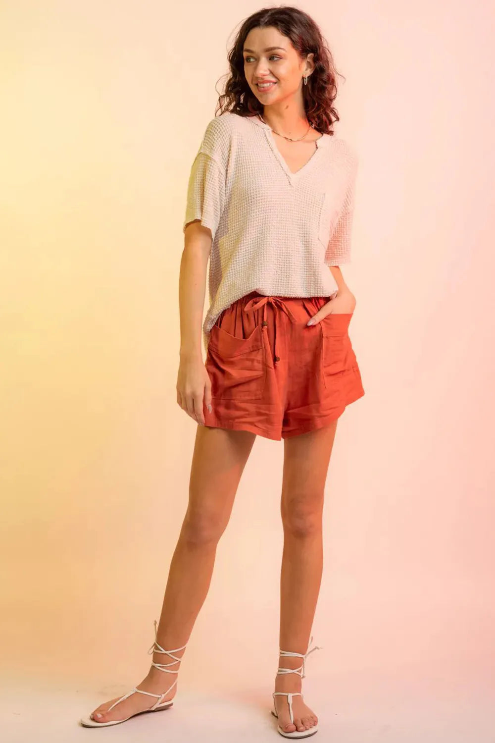 Waffle-Knit Notched Half Sleeve T-Shirt – Trendsi | ClozArt