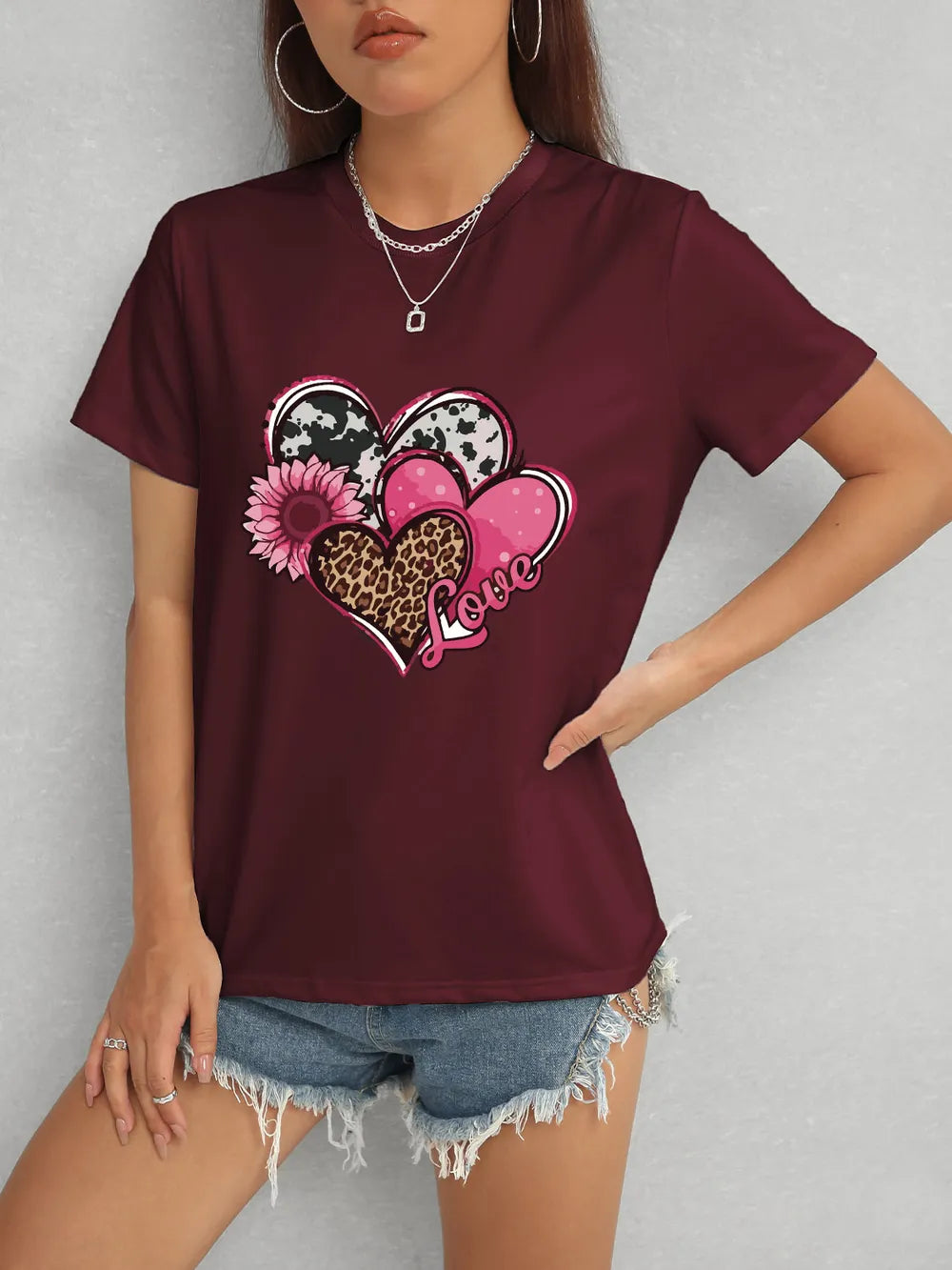 Heart Round Neck Short Sleeve T-Shirt – Trendsi | ClozArt