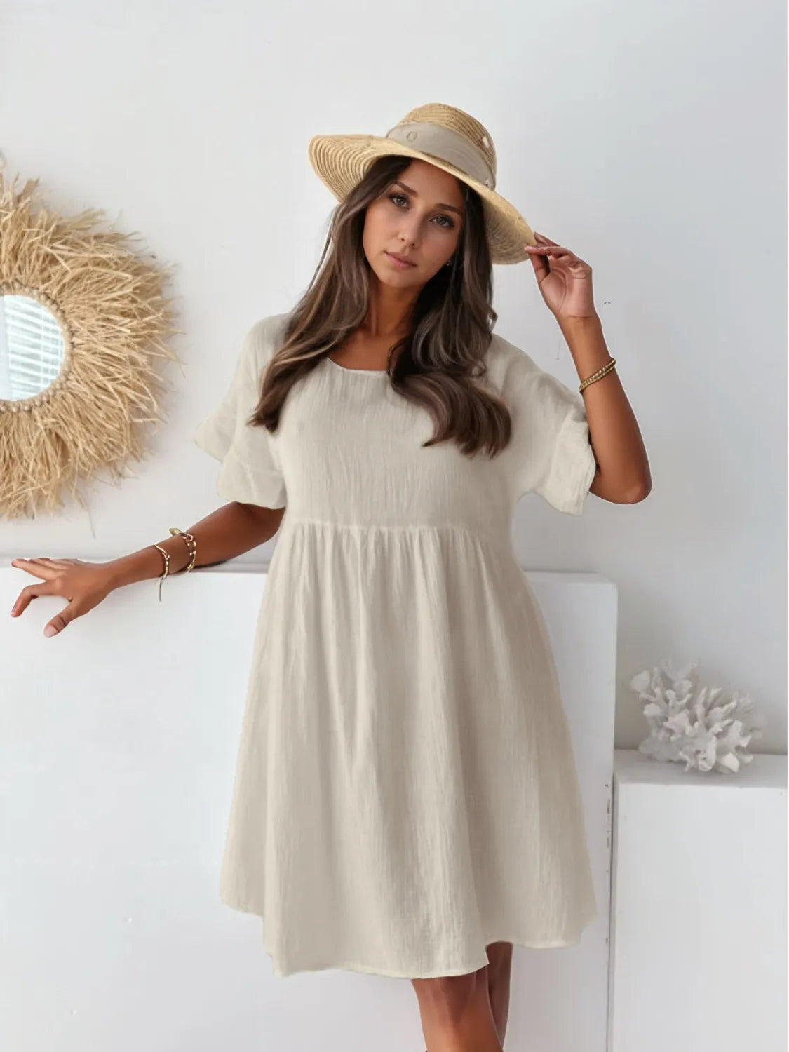 Round Neck Short Sleeve Mini Dress – Trendsi | ClozArt