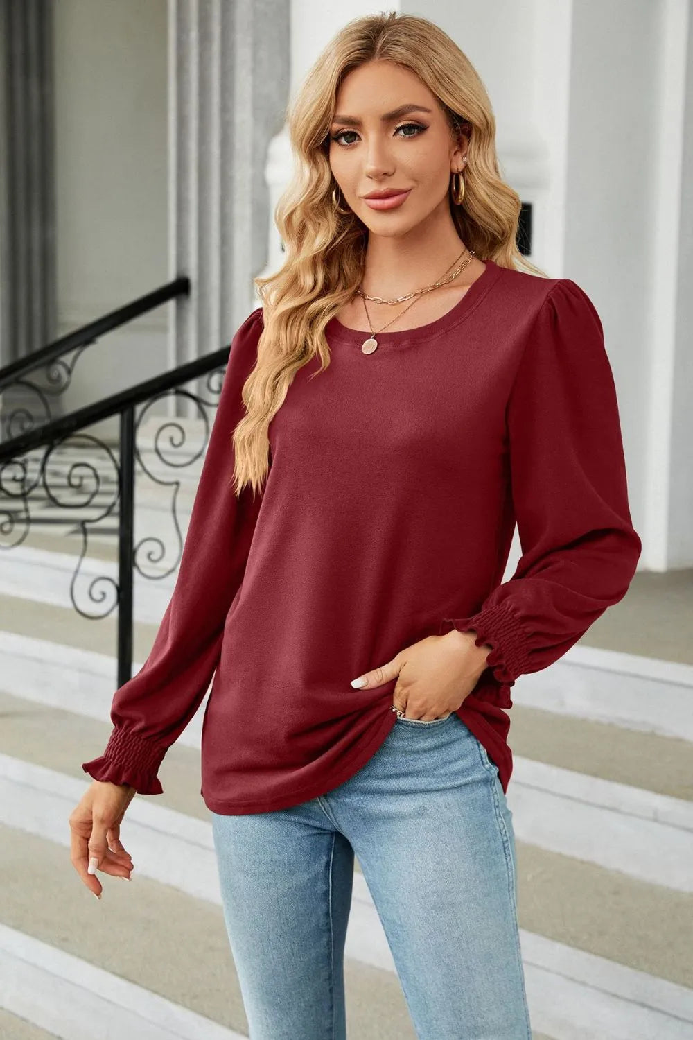 Round Neck Long Sleeve T-Shirt – Trendsi | ClozArt