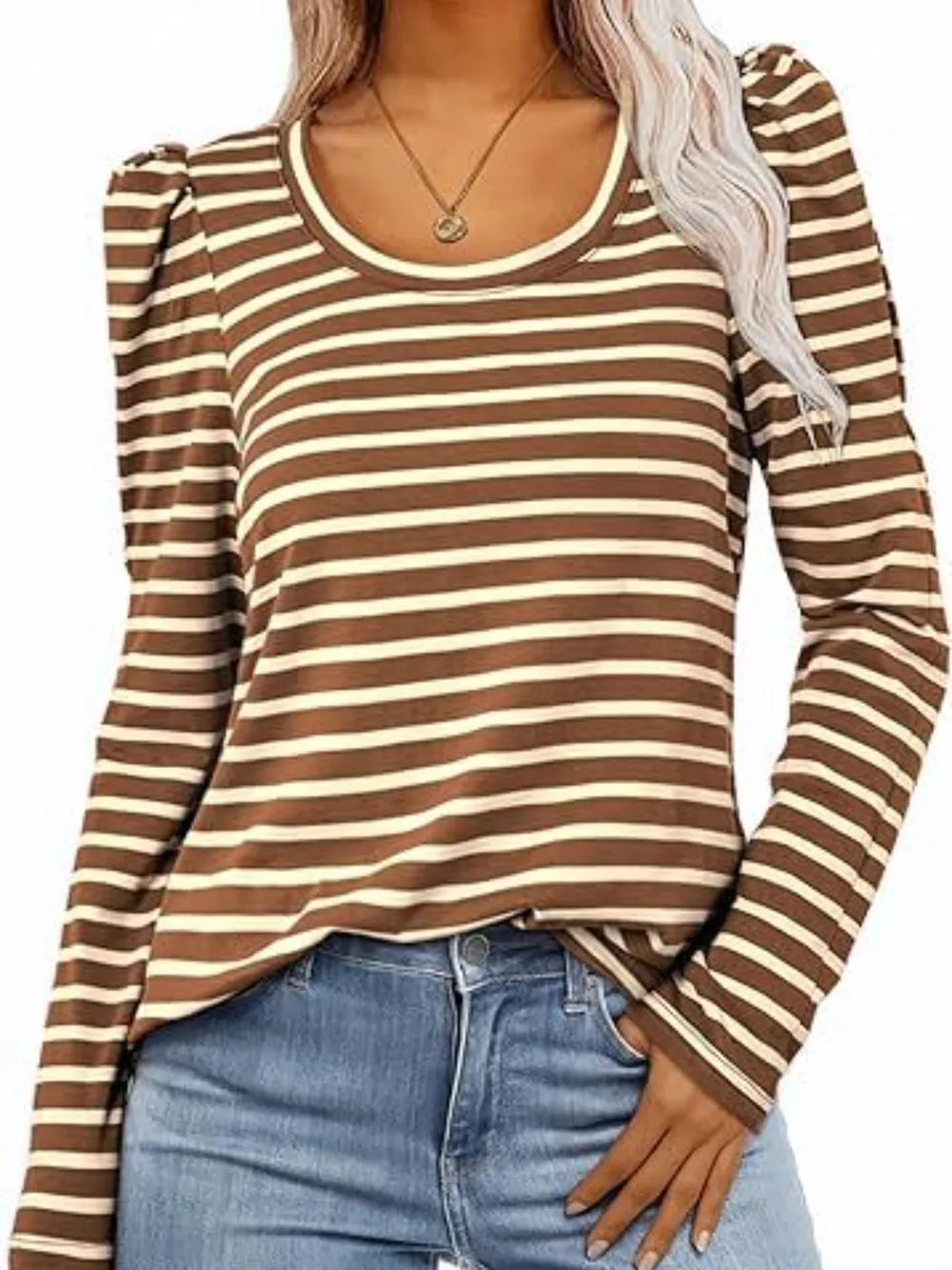 Striped Round Neck Long Sleeve T-Shirt – Trendsi | ClozArt