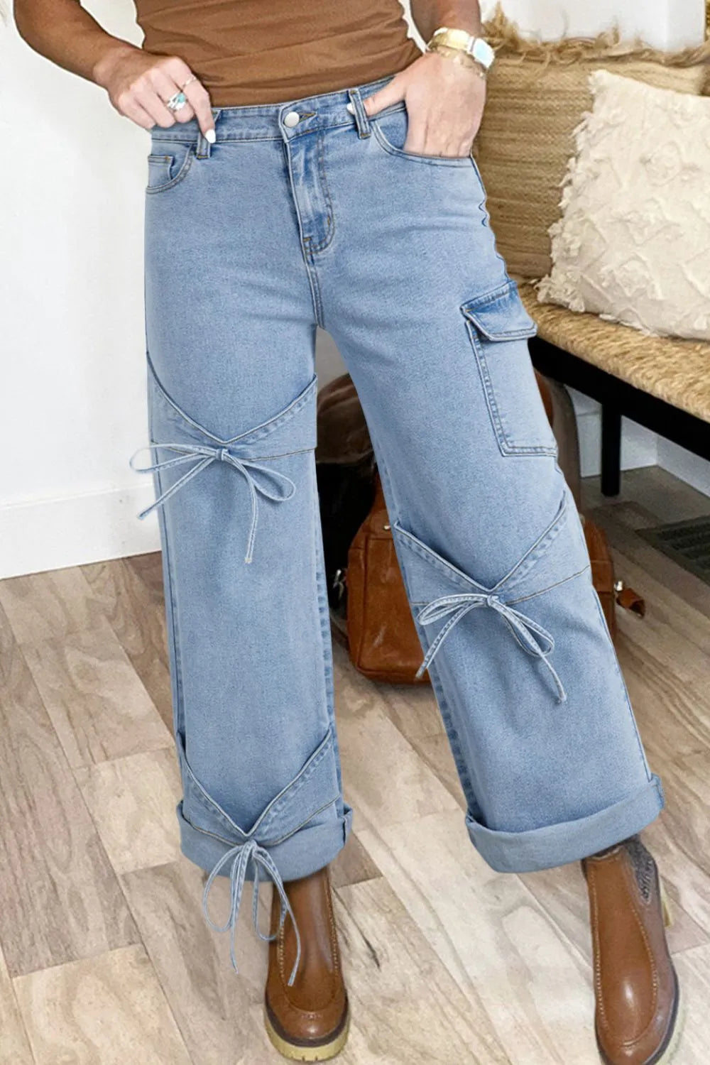 Bowknot Decor Cargo Jeans – Trendsi | ClozArt
