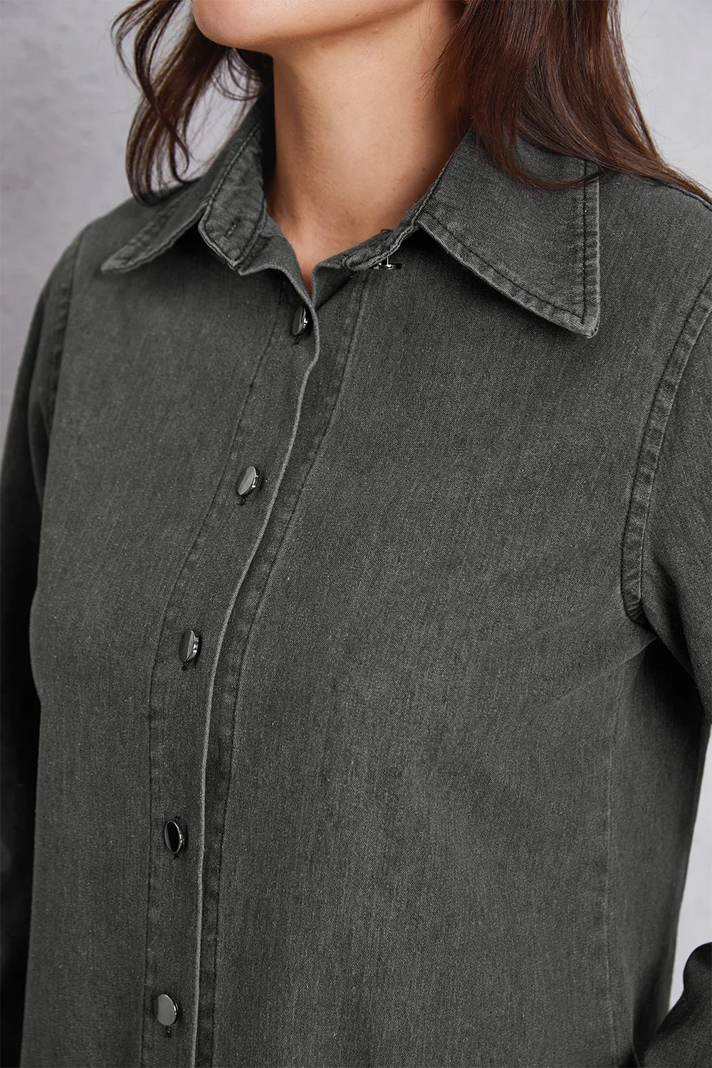 Collared Neck Button Up Denim Top – Trendsi | ClozArt