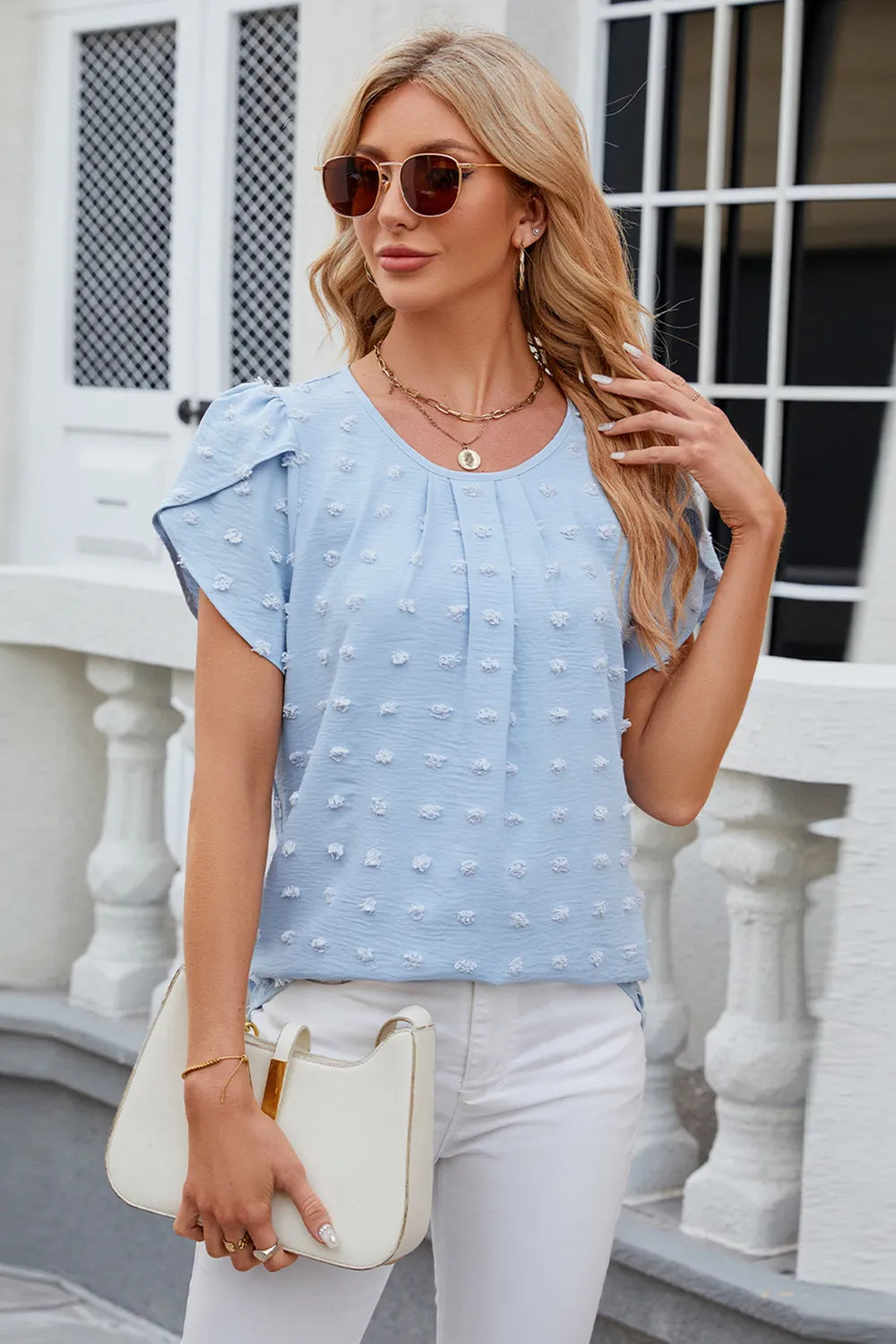Swiss Dot Round Neck Short Sleeve T-Shirt – Trendsi | ClozArt