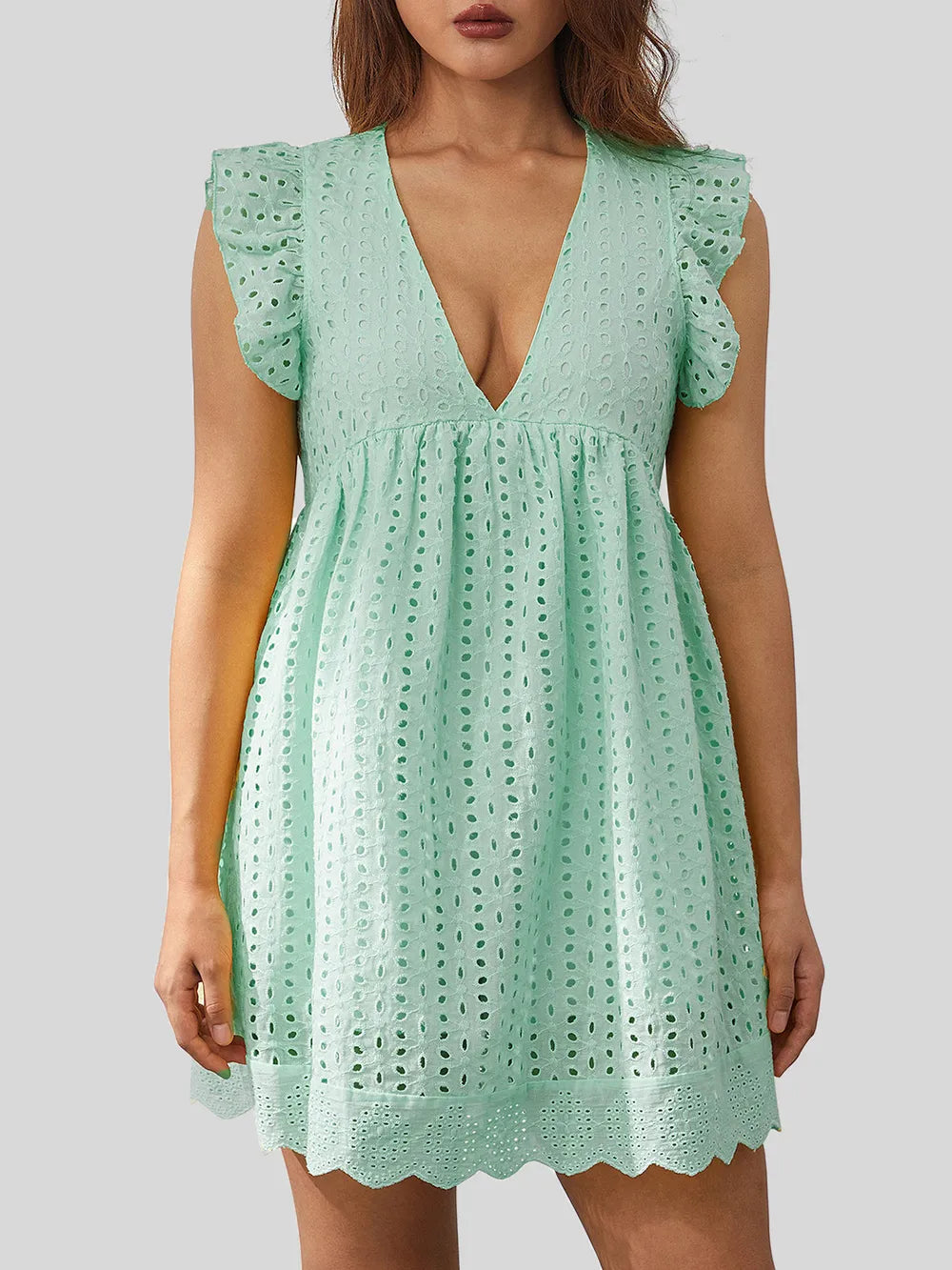 Ruffled Eyelet Cap Sleeve Mini Dress – Trendsi | ClozArt