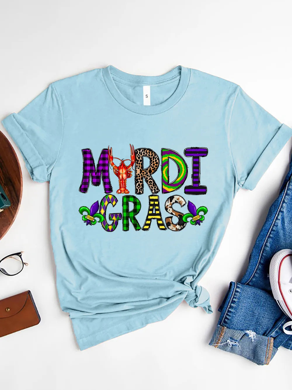 MARDI GRAS Round Neck Short Sleeve T-Shirt – Trendsi | ClozArt