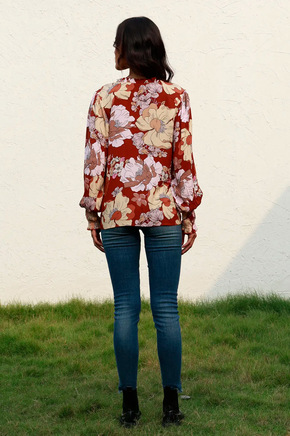 Floral V-Neck Smocked Lantern Sleeve Blouse – Trendsi | ClozArt