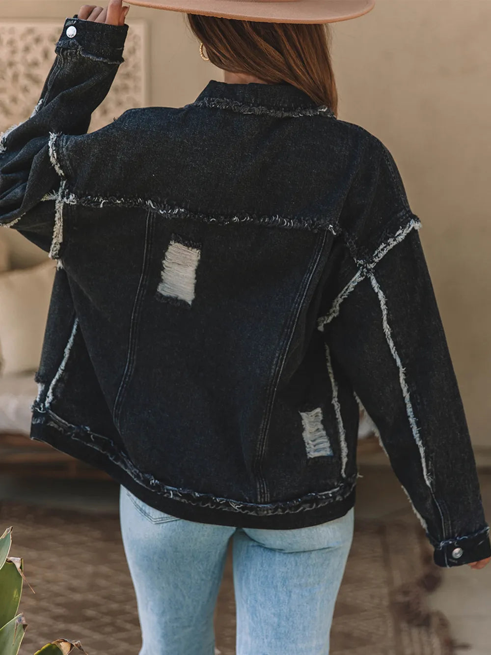 Button Up Raw Hem Distressed Denim Jacket – Trendsi | ClozArt