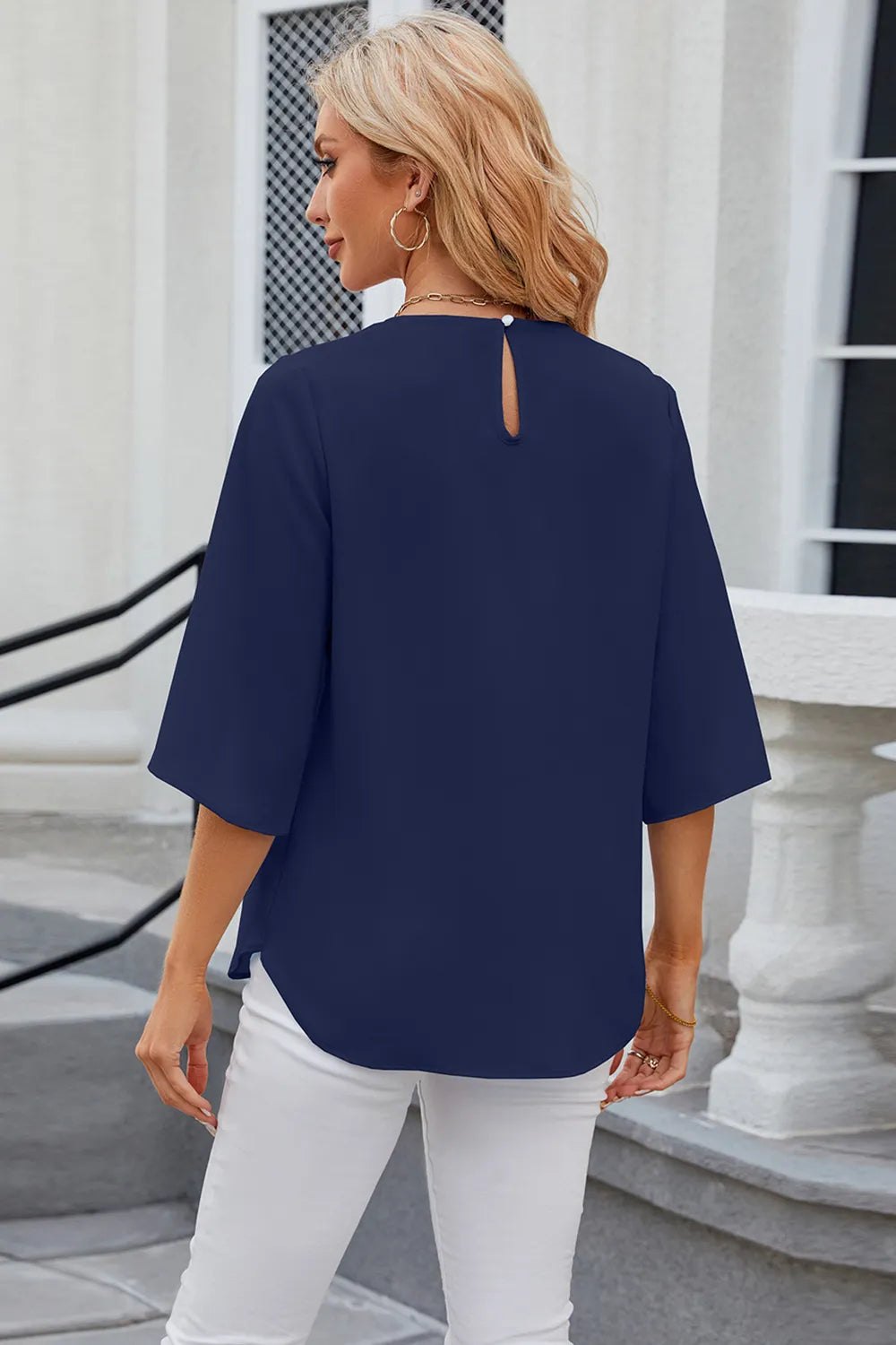 Round Neck Slit Half Sleeve Top – Trendsi | ClozArt