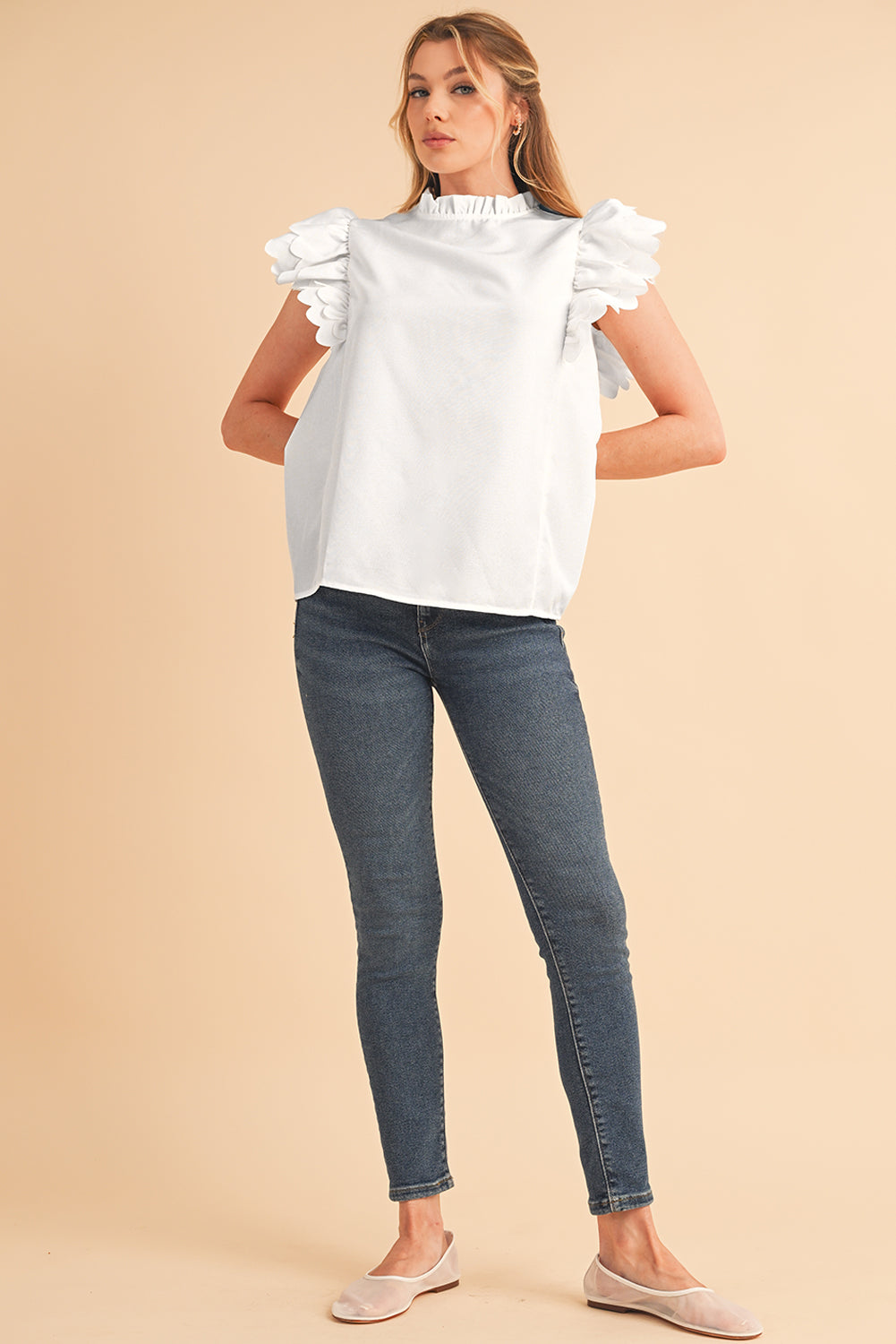 Bright Pink Solid Scalloped Ruffle Sleeve Blouse – Shewin | ClozArt