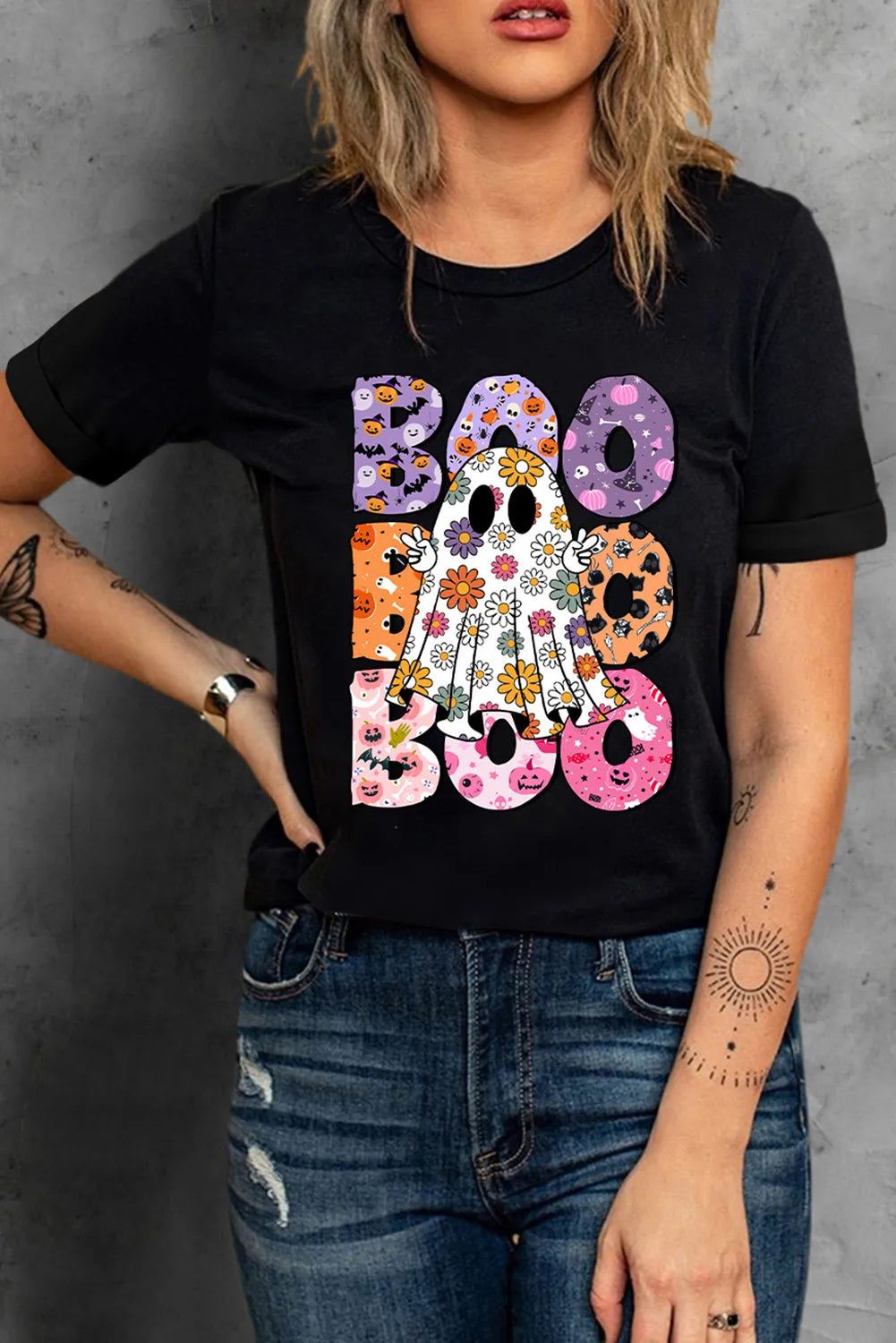 BOO Ghost Graphic Round Neck Short Sleeve T-Shirt – Trendsi | ClozArt