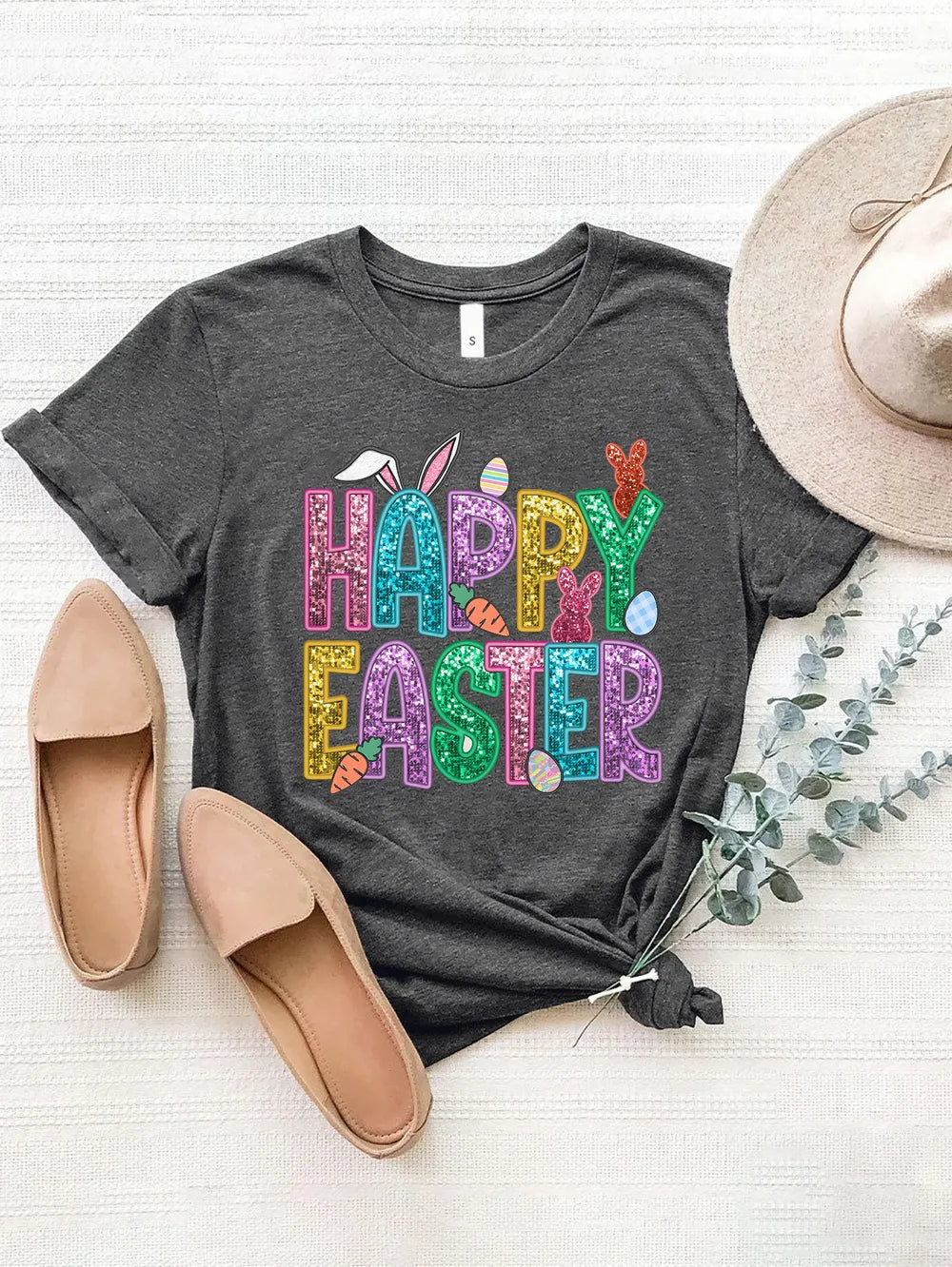 HAPPY EASTER Round Neck Short Sleeve T-Shirt – Trendsi | ClozArt