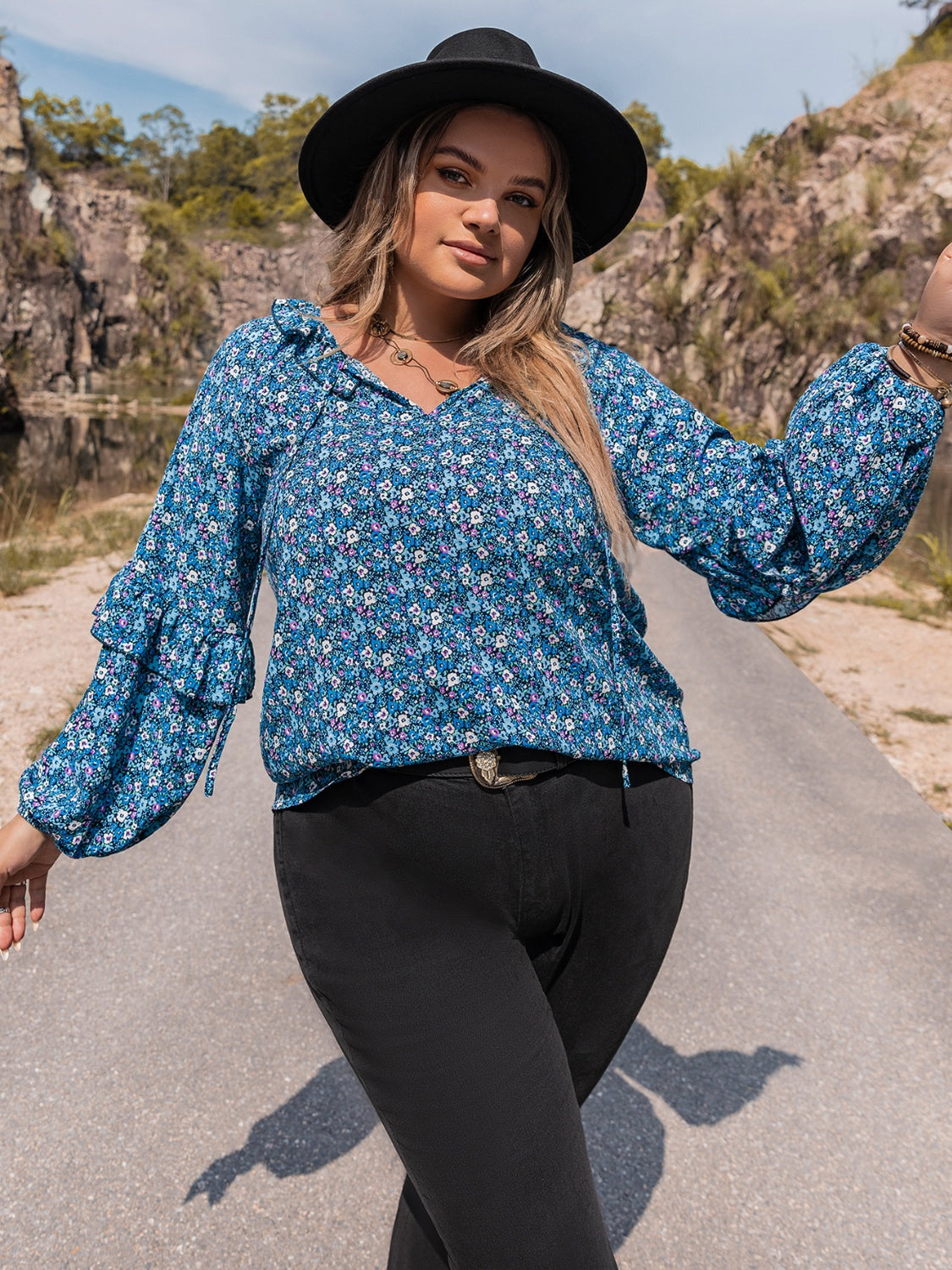 Plus Size Tie Neck Ruffled Blouse – Trendsi | ClozArt