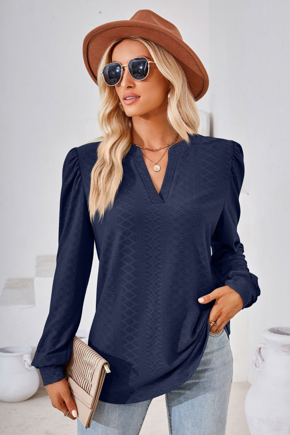 V-Neck Puff Sleeve Blouse – Trendsi | ClozArt