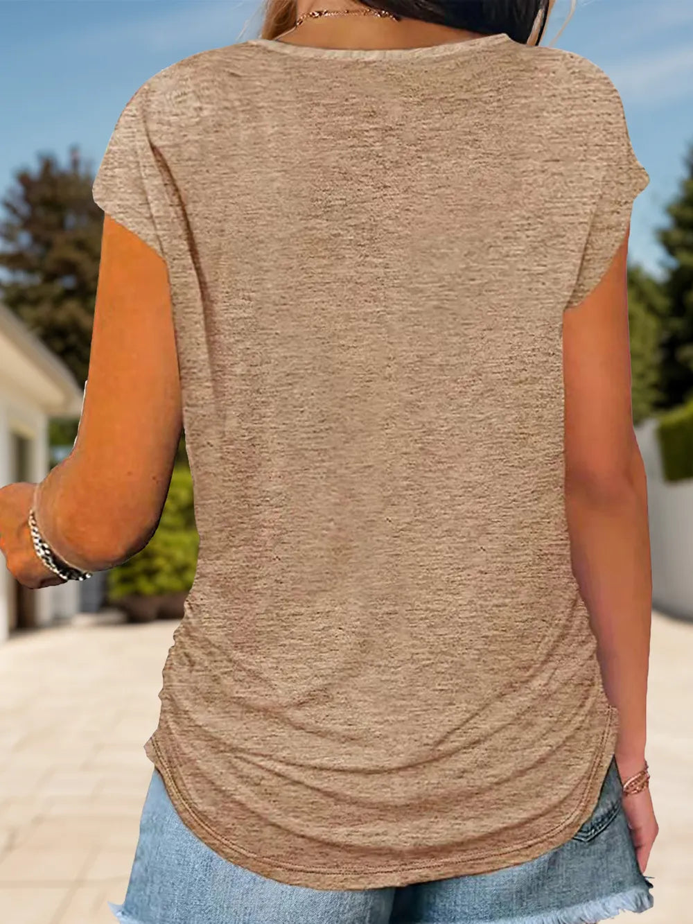 Full Size Half Zip Cap Sleeve T-Shirt – Trendsi | ClozArt