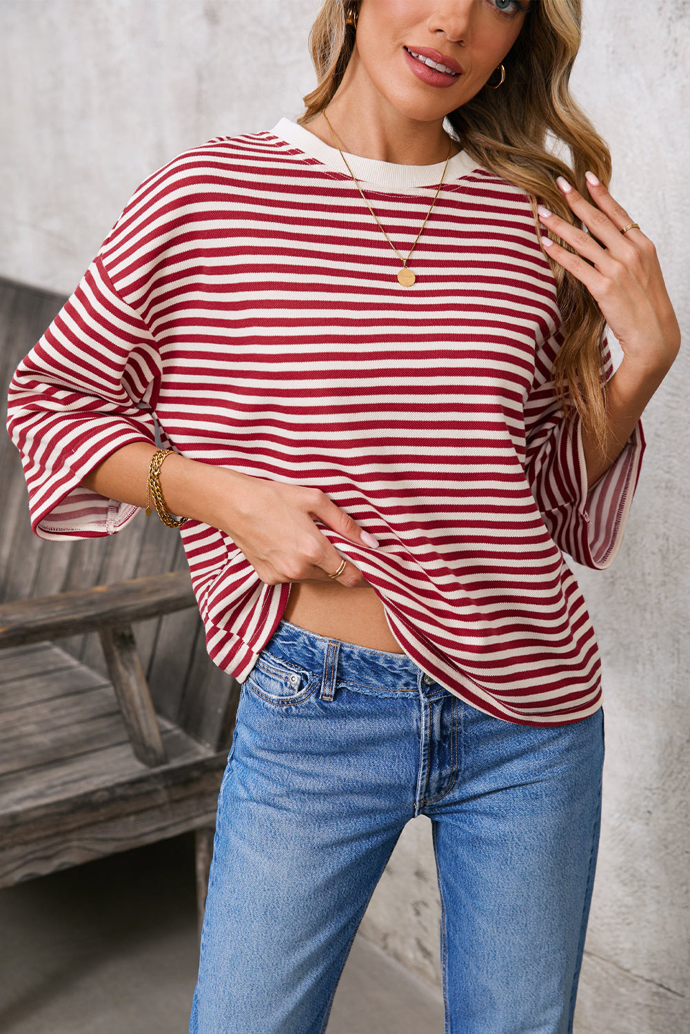 Red Striped Bowknot Backless T-Shirt – Shewin | ClozArt