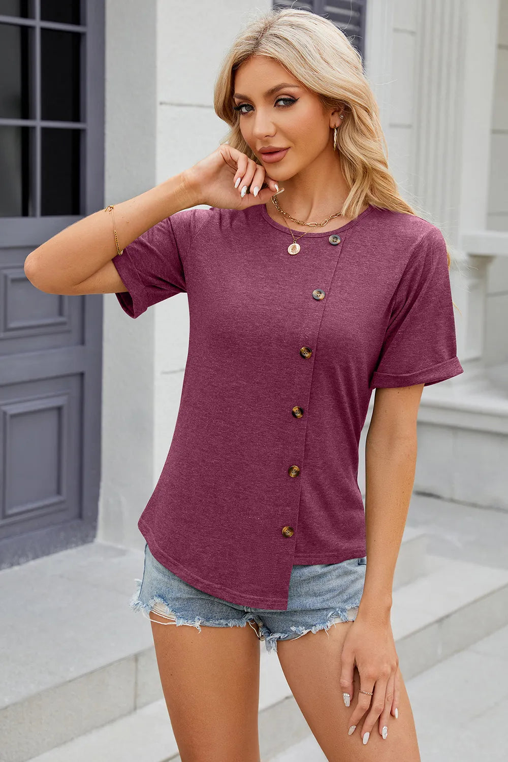 Round Neck Short Sleeve T-Shirt – Trendsi | ClozArt