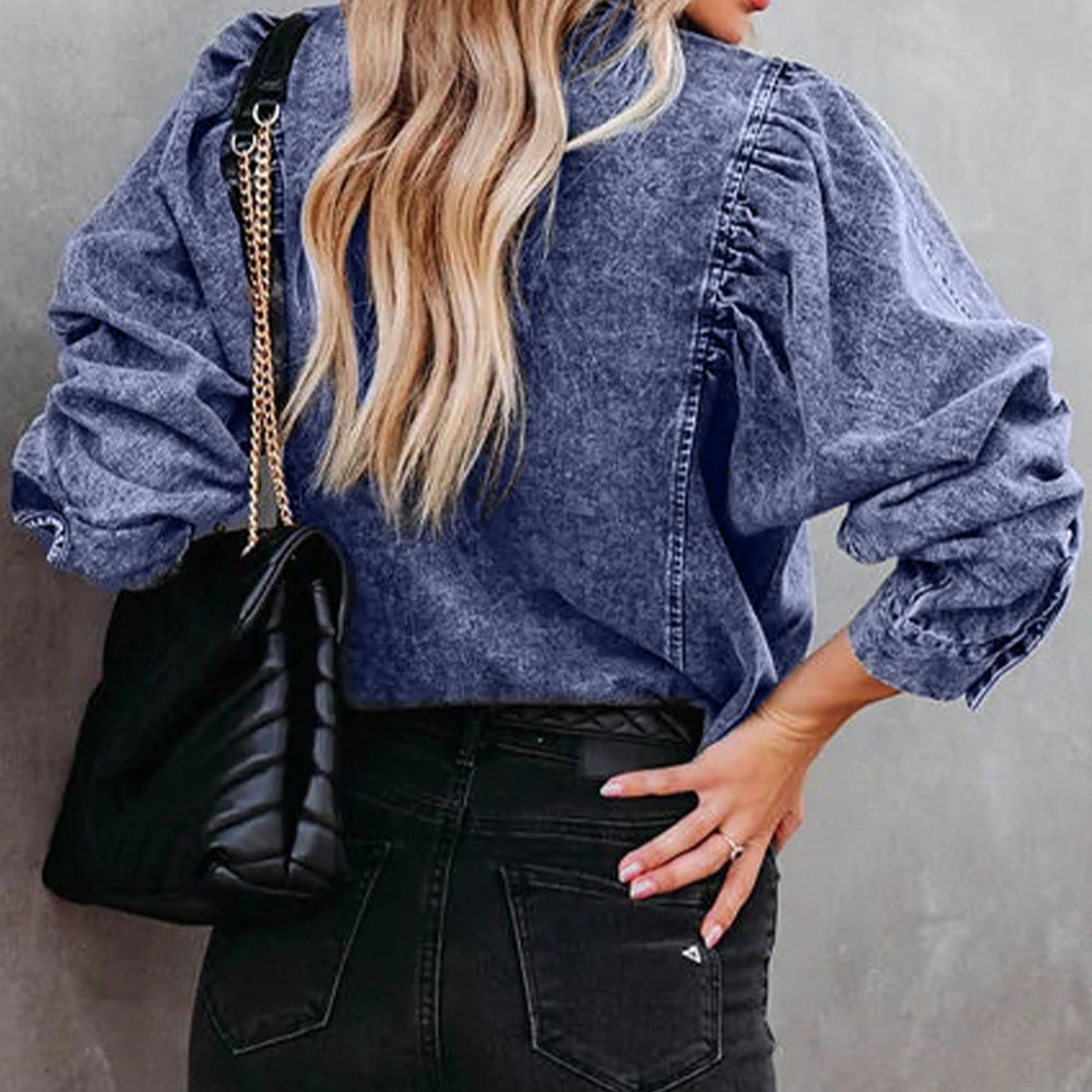 Collared Neck Buttoned Denim Shirt – Trendsi | ClozArt