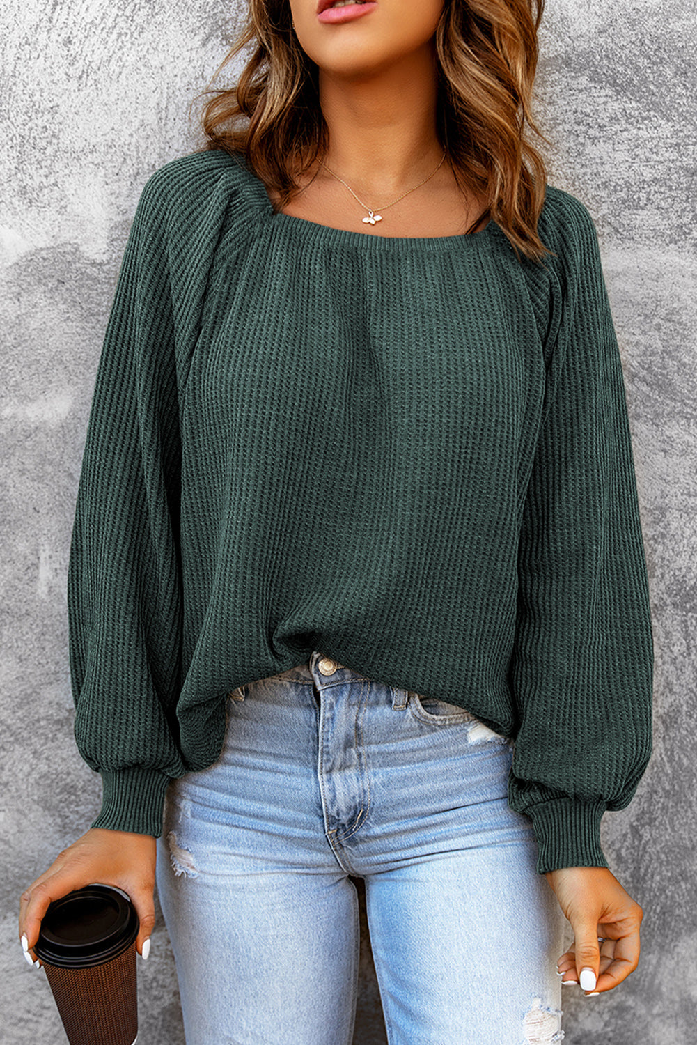 Square Neck Waffle-Knit Top – Trendsi | ClozArt