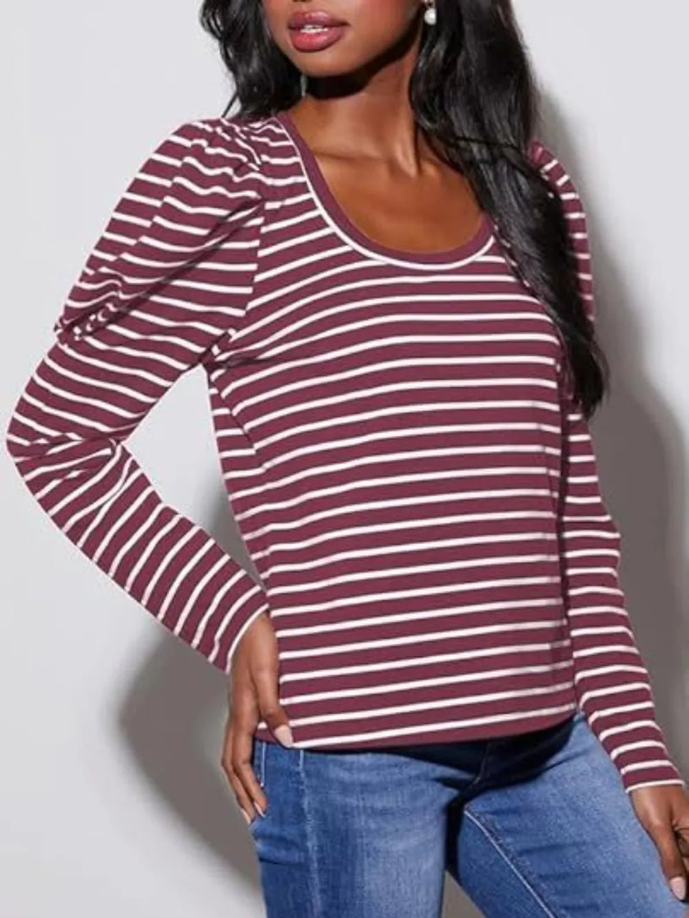Striped Round Neck Long Sleeve T-Shirt – Trendsi | ClozArt
