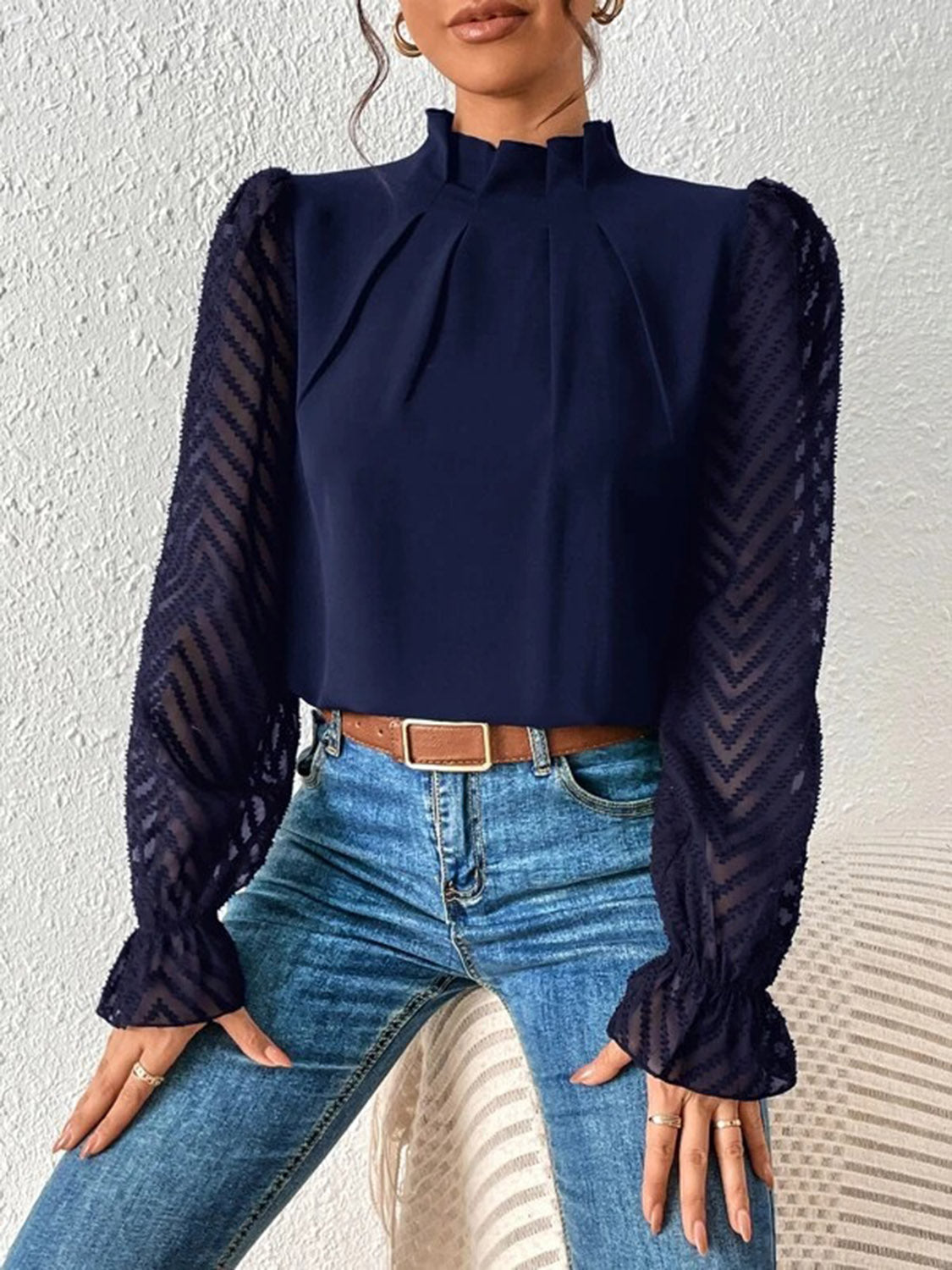 Mock Neck Flounce Sleeve Blouse – Trendsi | ClozArt